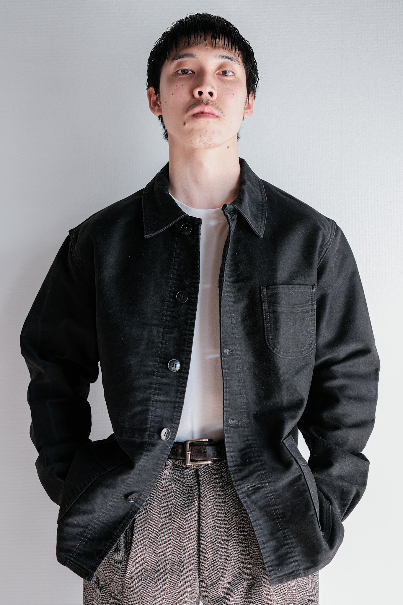 50's] French Vintage Black Moleskin Work Jacket Size.50 