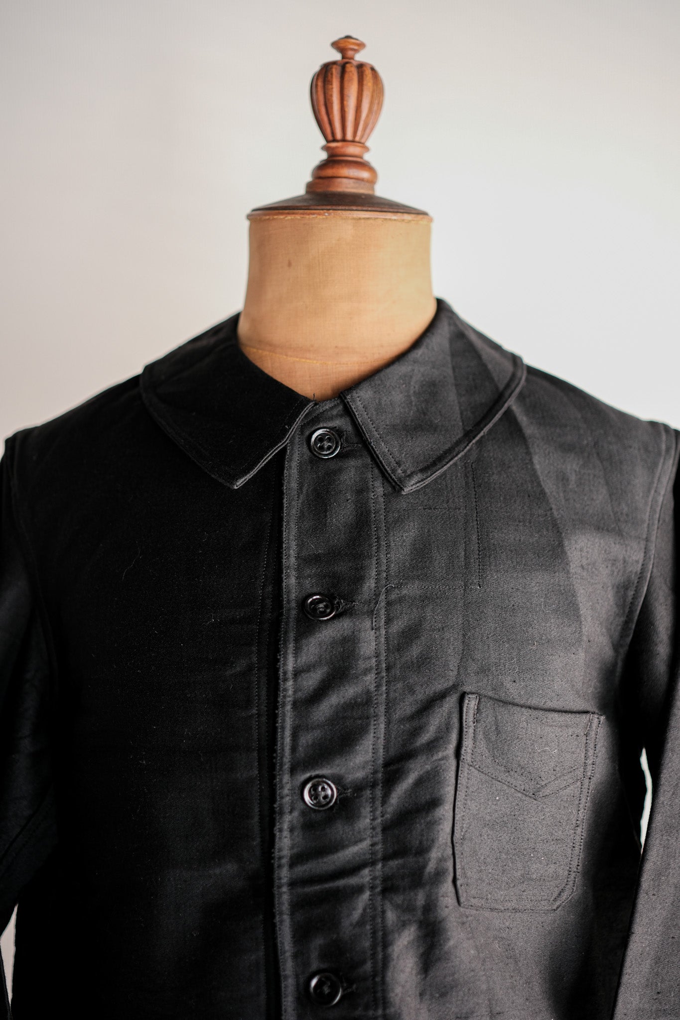 [~ 40's] French Vintage Black Moleskin Work Jacket "Le Mont St. Michel"
