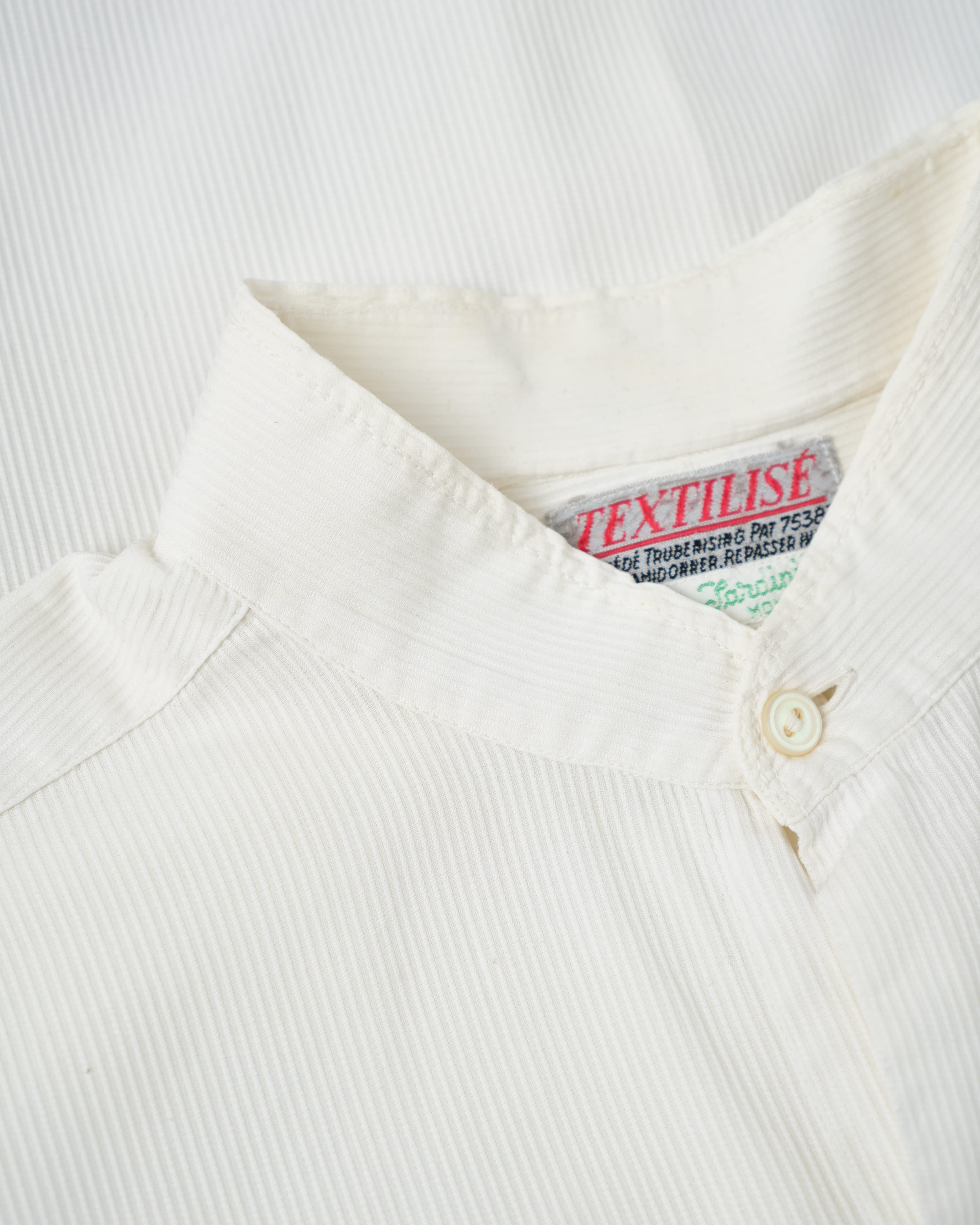 [~ 40's] ผ้าฝ้ายสีขาววินเทจฝรั่งเศสเสื้อคอปก "Belle Jardiniere"