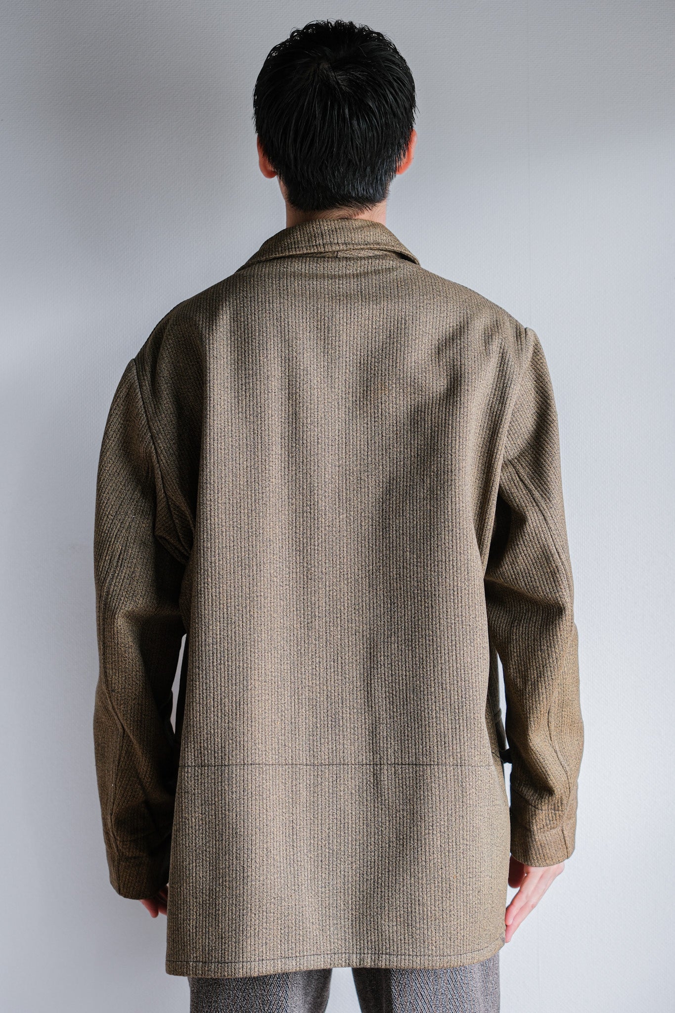 [~ 60's] French Vintage Brown Salt & Pepper Cotton Pique Hunting Jacket with China Strap