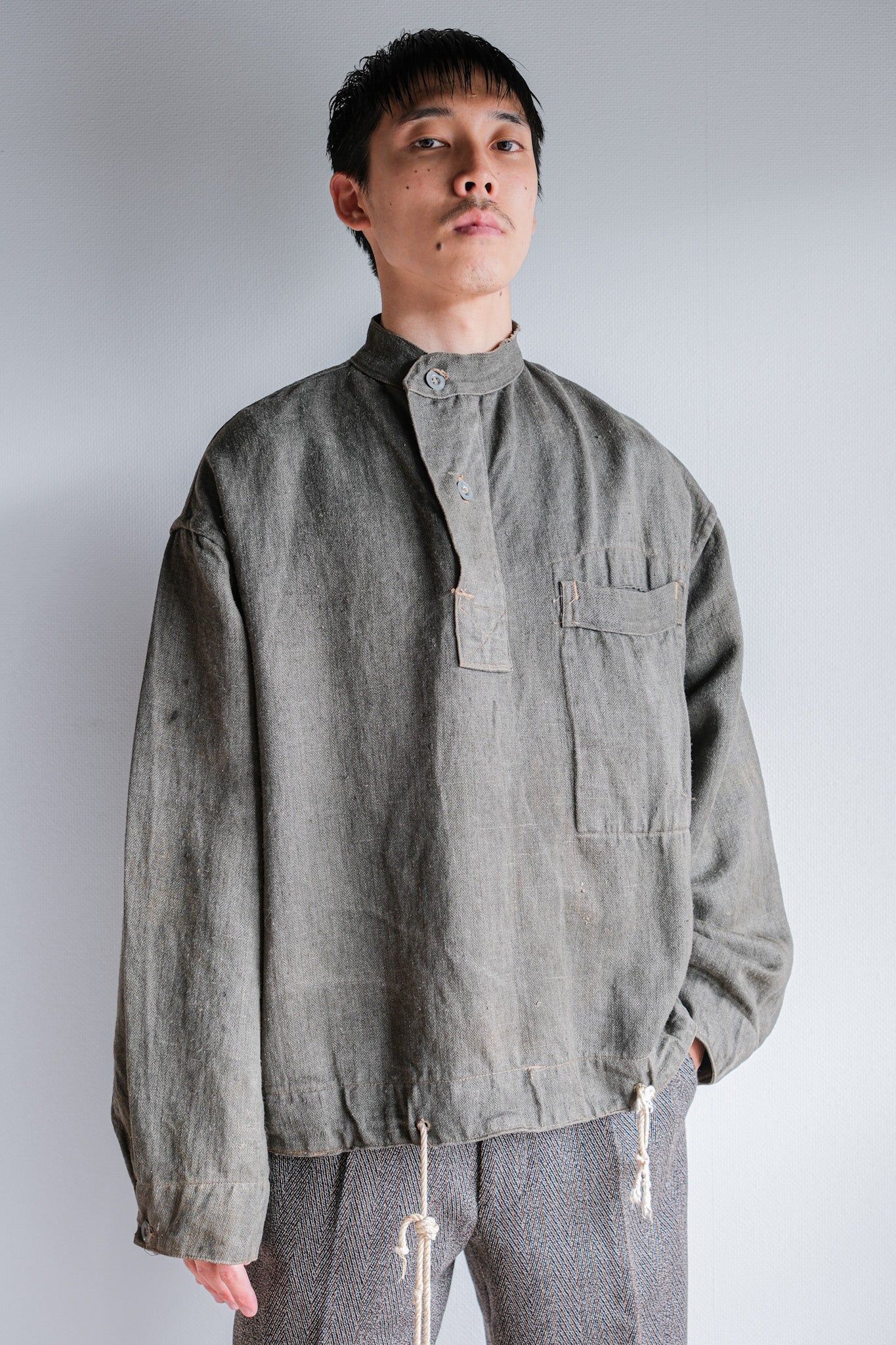 ［~40's］WWⅡ German Navy Gray Drillich HBT Linen Work Smock "Unusual Color" "Kriegsmarine"