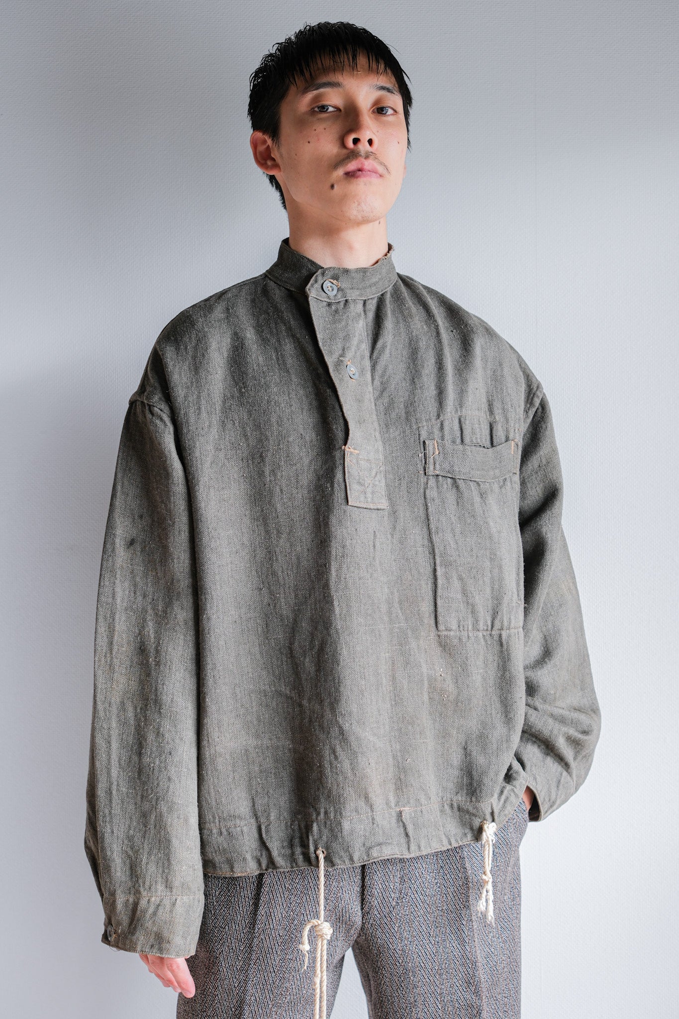 【~40's】WWⅡ German Navy Gray Drillich HBT Linen Work Smock "Unusual Color" "Kriegsmarine"