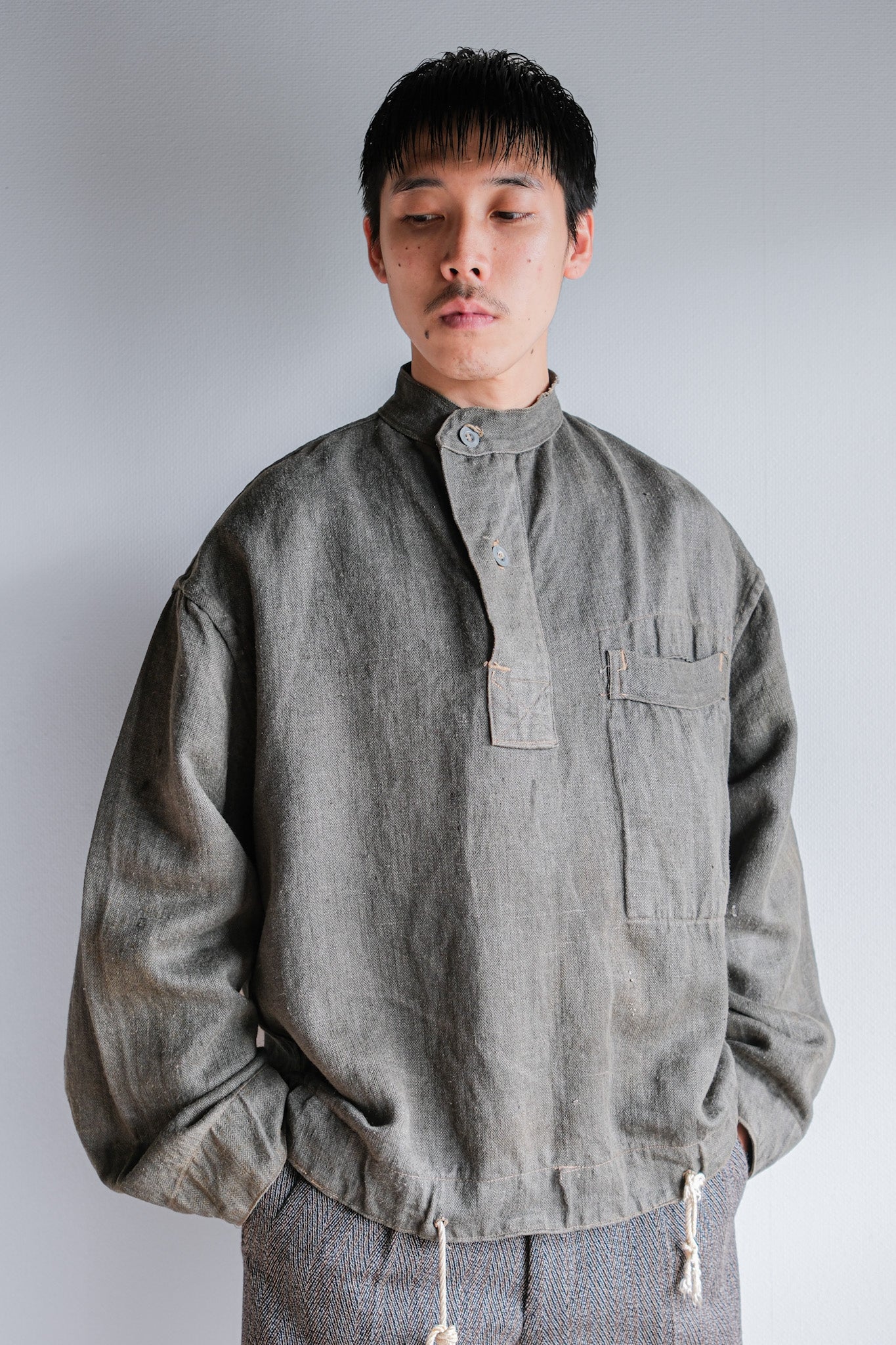 [~ 40's] WWⅡ German Navy Gray Drillich HBT Linen Work Smock "UNUSUAL COLOR" "Kriegsmarine"