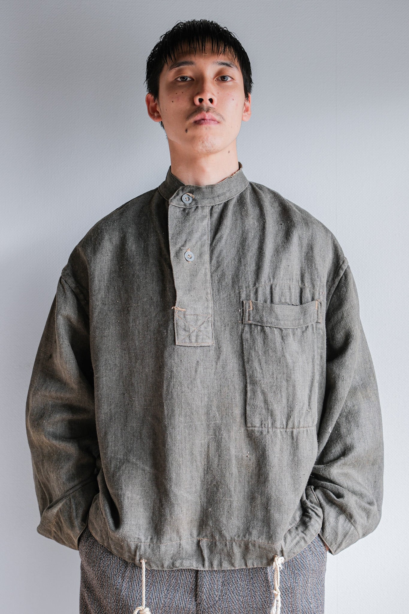 [~ 40's] WWⅡ German Navy Gray Drillich HBT Linen Work Smock "UNUSUAL COLOR" "Kriegsmarine"