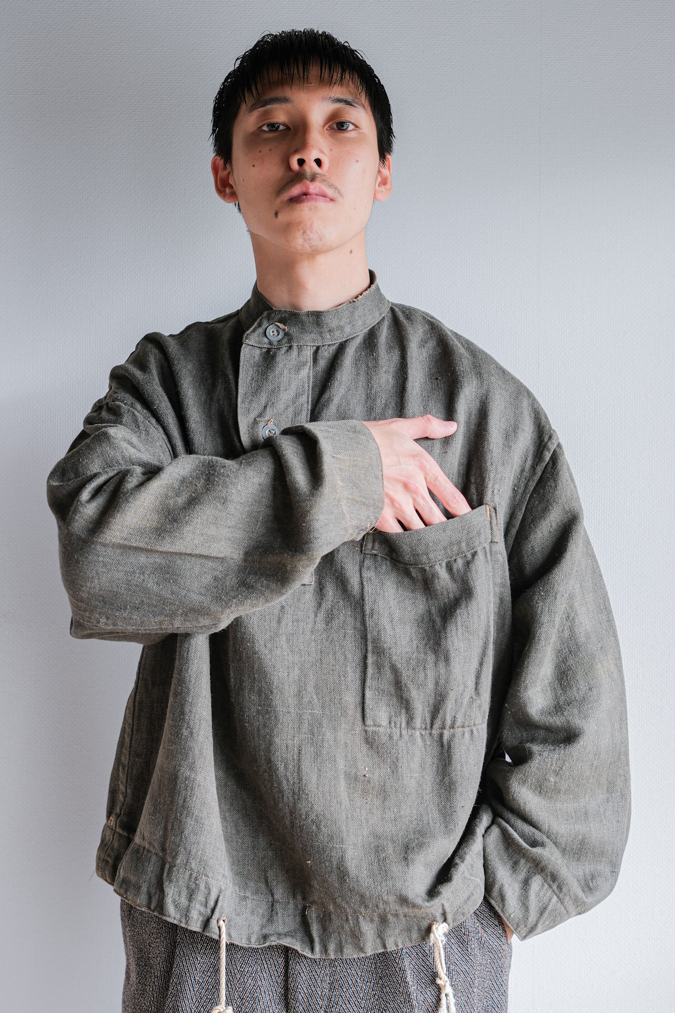 ［~40's］WWⅡ German Navy Gray Drillich HBT Linen Work Smock "Unusual Color" "Kriegsmarine"