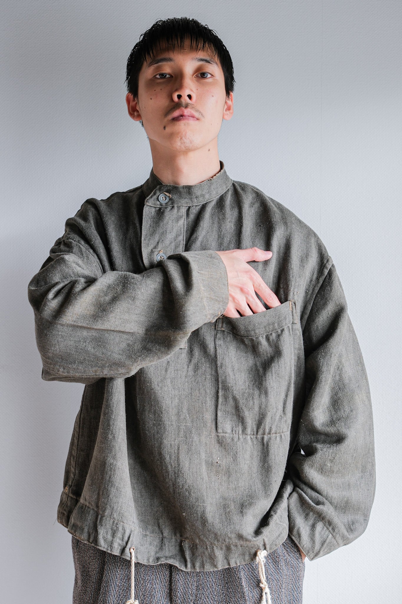 [~ 40's] WWⅡ German Navy Gray Drillich HBT Linen Work Smock "UNUSUAL COLOR" "Kriegsmarine"