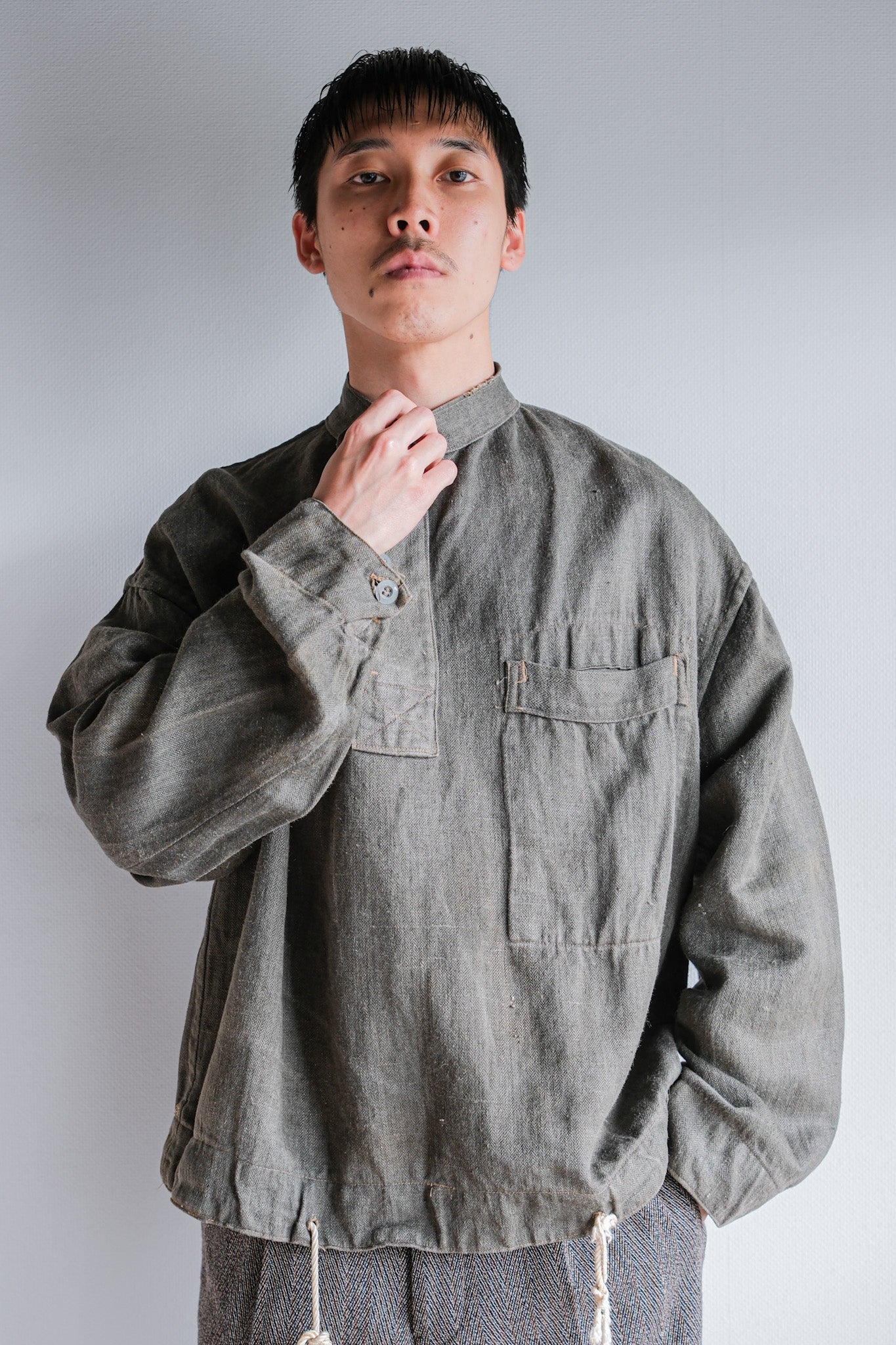 40's] WWⅡ German Navy Gray Drillich HBT Linen Work Smock 