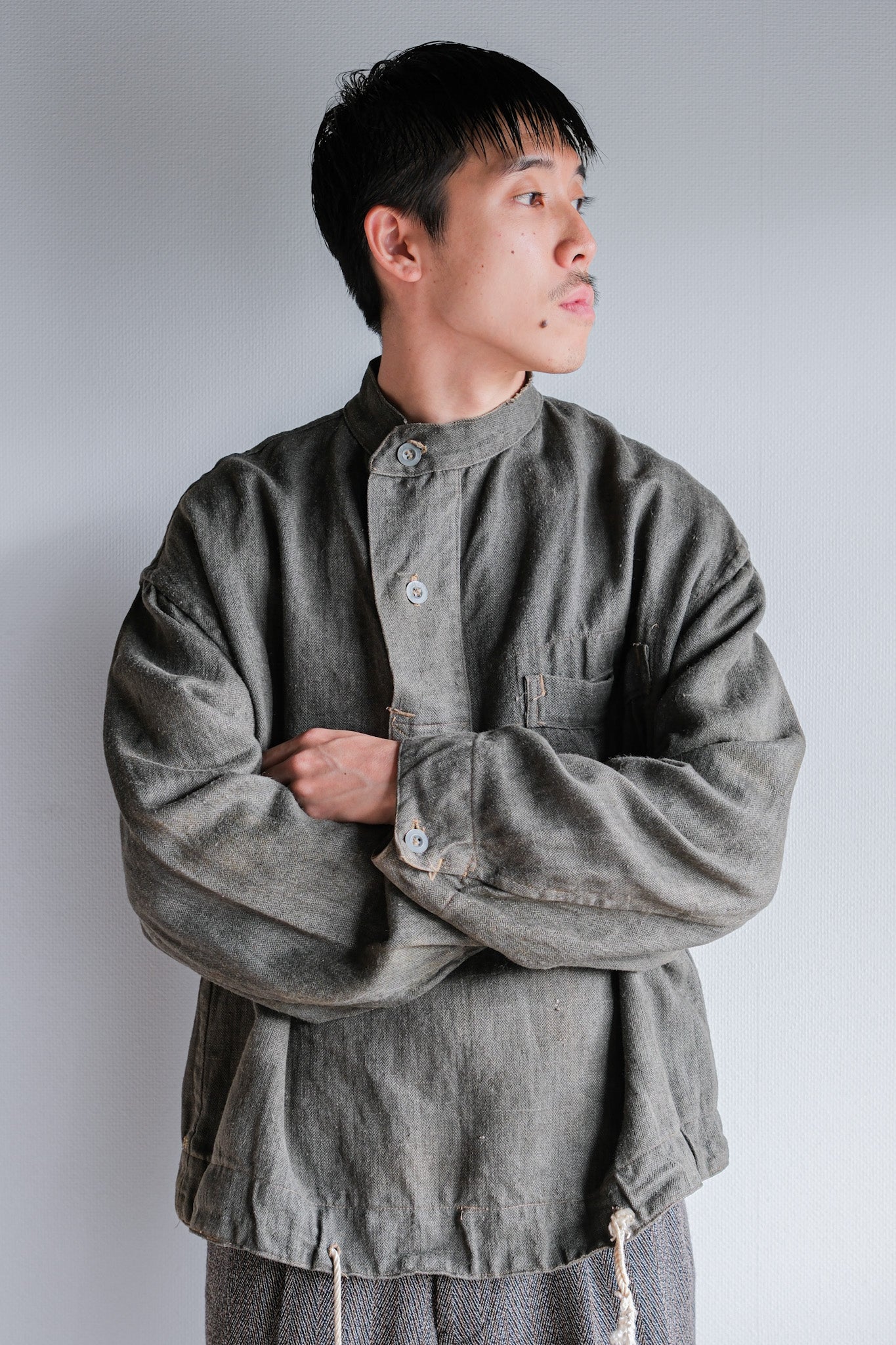 [~ 40's] WWⅱกองทัพเรือสีเทาเยอรมัน Drillich HBT HBT Work Smock "สีผิดปกติ" "Kriegsmarine"