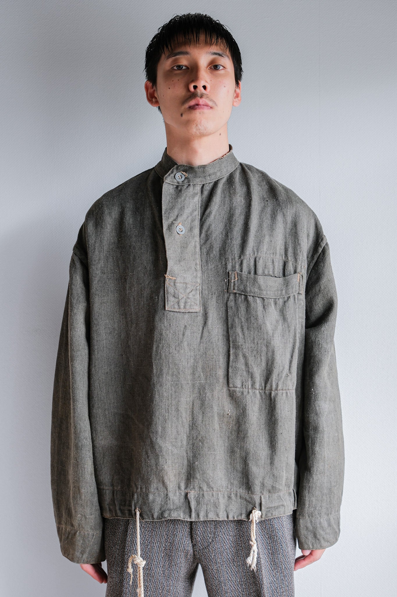 【~40's】WWⅡ German Navy Gray Drillich HBT Linen Work Smock "Unusual Color" "Kriegsmarine"