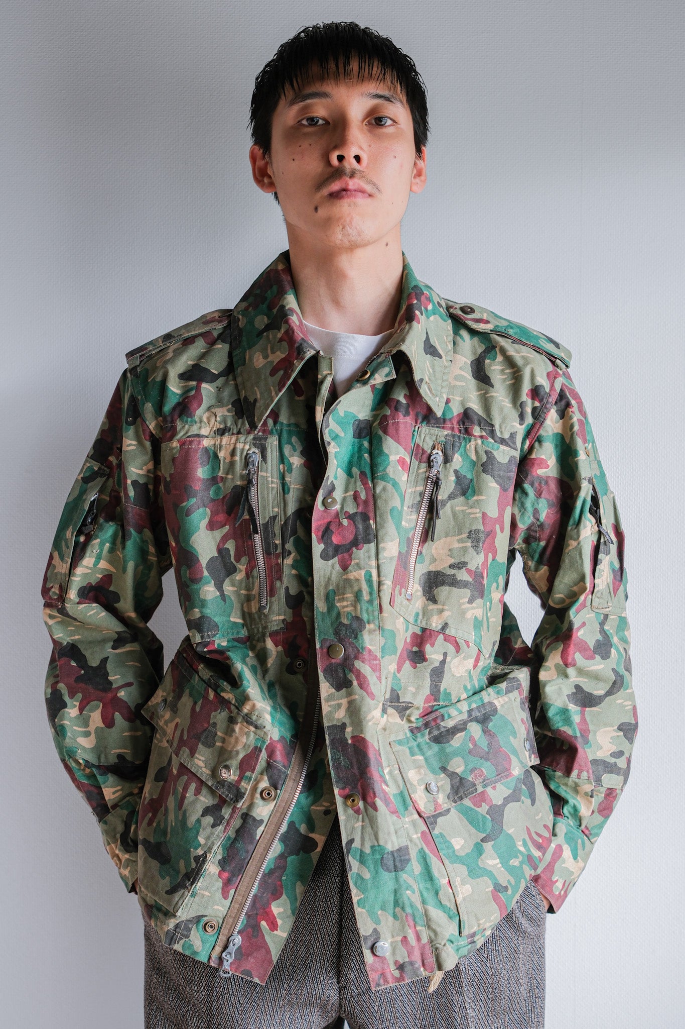 60's】Spanish Army Green Amoeba Camouflage Paratrooper Jacket