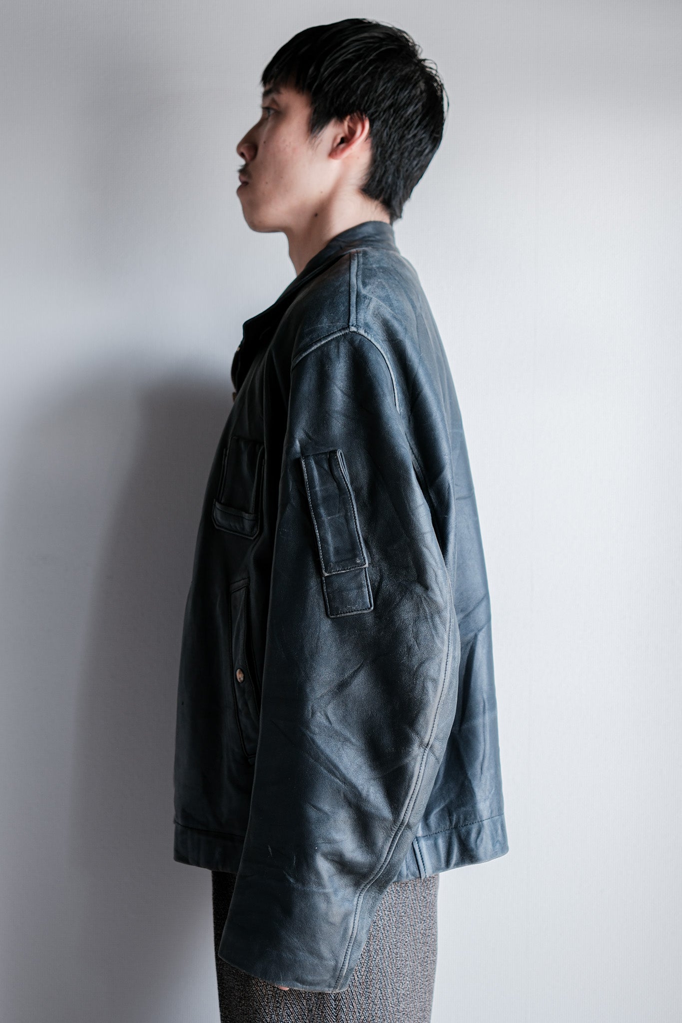 ［~70's］French Air Force Pilot Leather Jacket With Chin Strap & Liner Size.104L