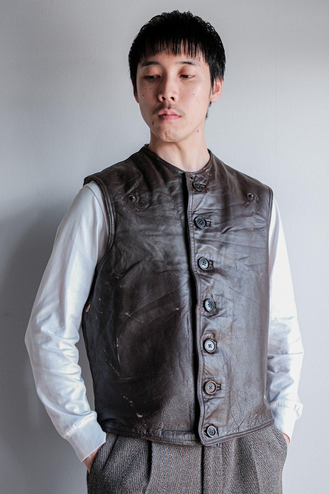 ［~40's］French Army Cavalier Leather Vest "Modified"
