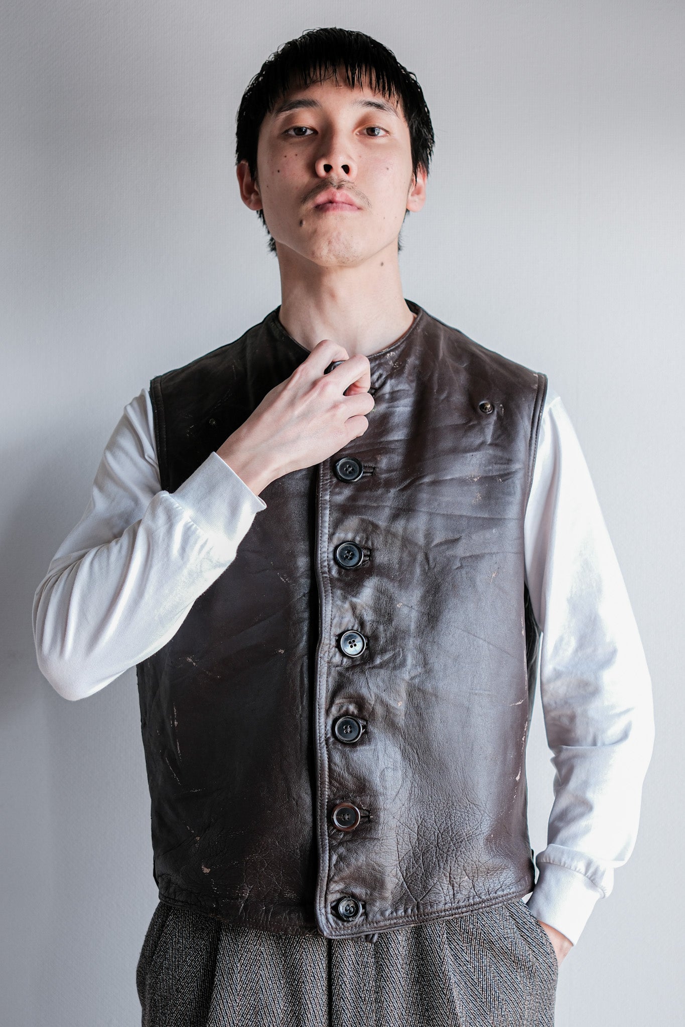 ［~40's］French Army Cavalier Leather Vest "Modified"