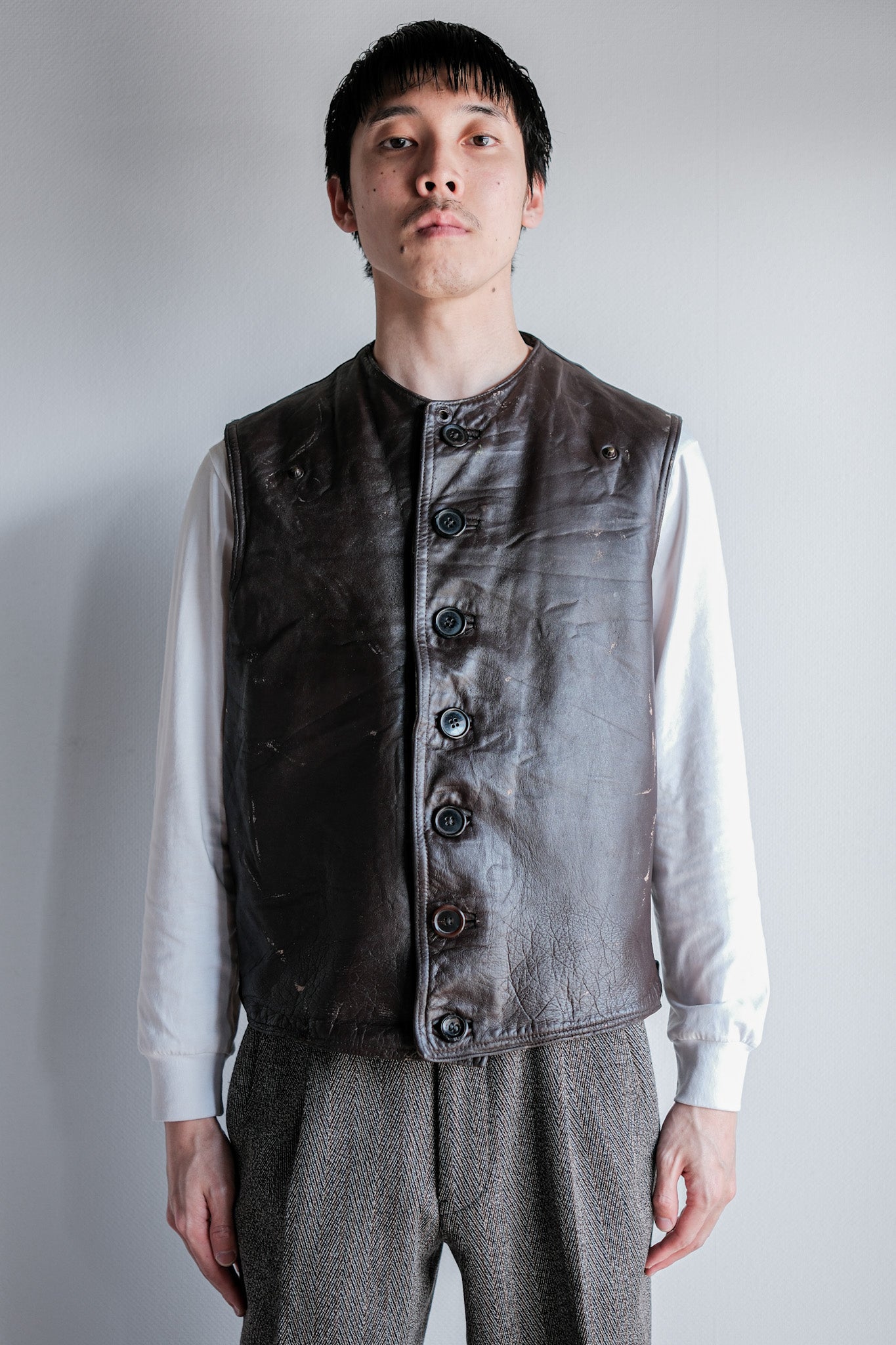 【~40's】French Army Cavalier Leather Vest "Modified"