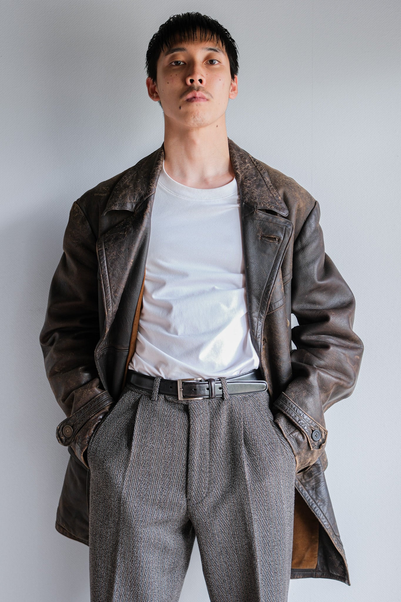 ［~40's］WWⅡ German Hitler-Jugend Double Breasted Motorcycle Leather Jacket