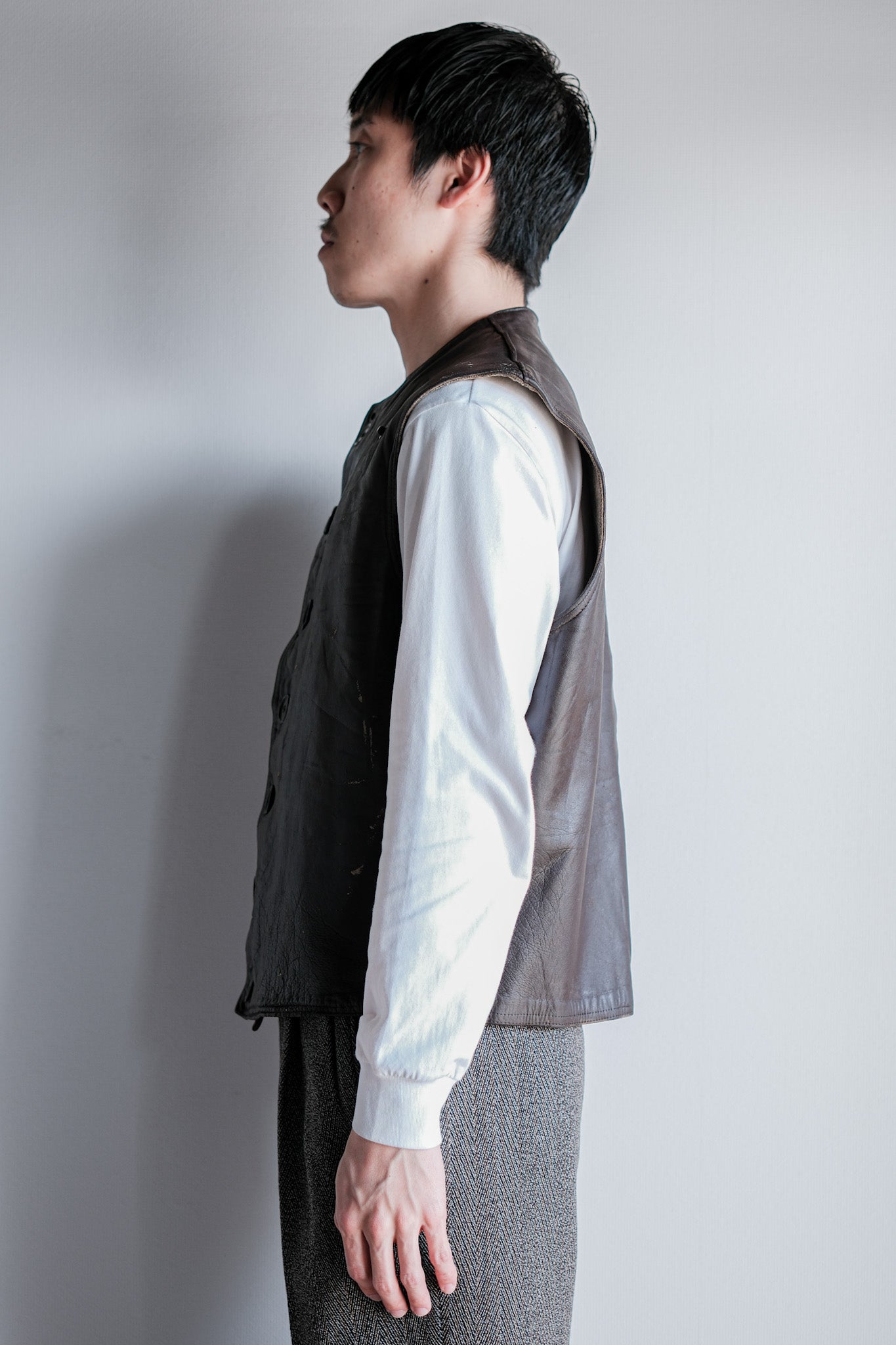 【~40's】French Army Cavalier Leather Vest "Modified"