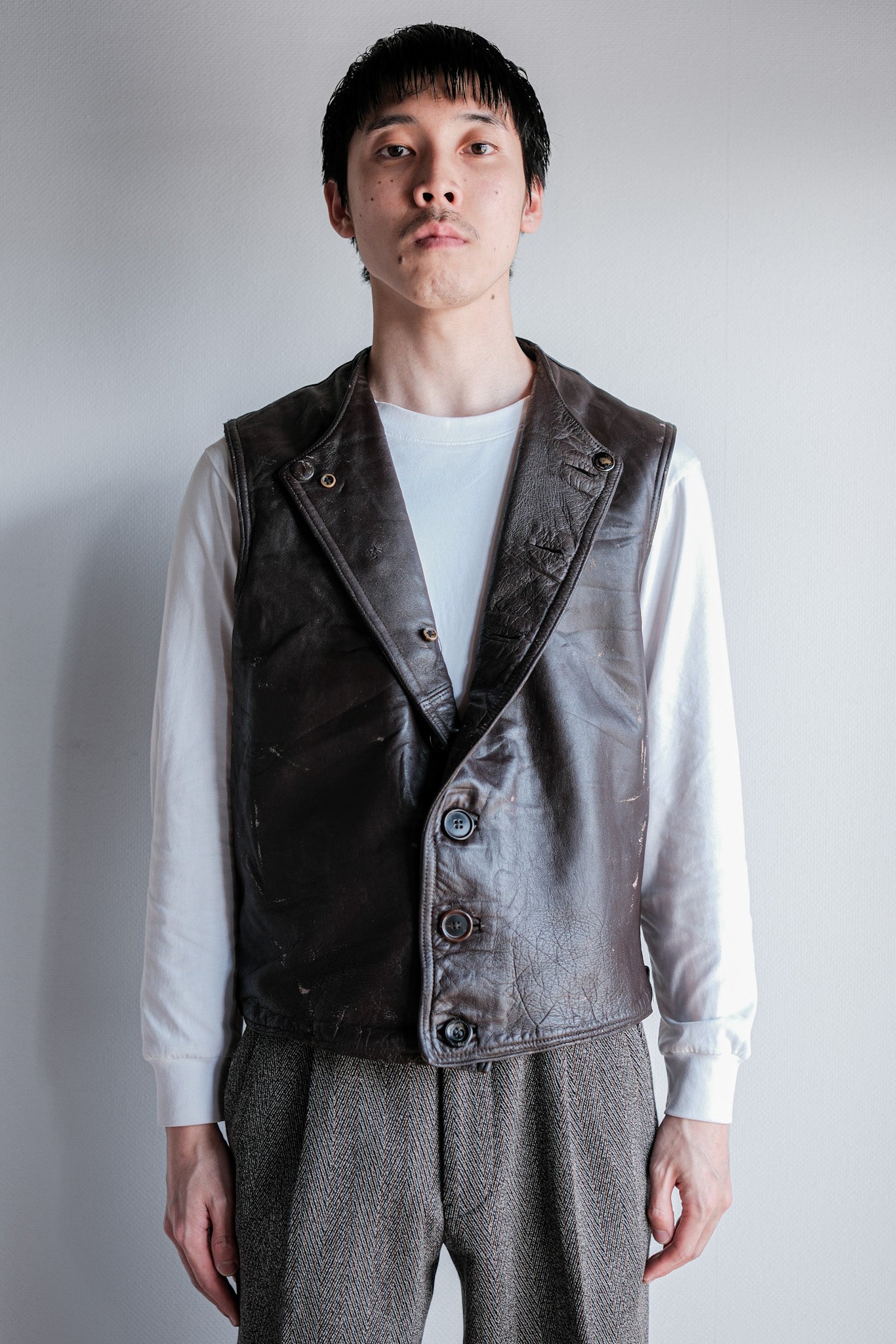 【~40's】French Army Cavalier Leather Vest "Modified"