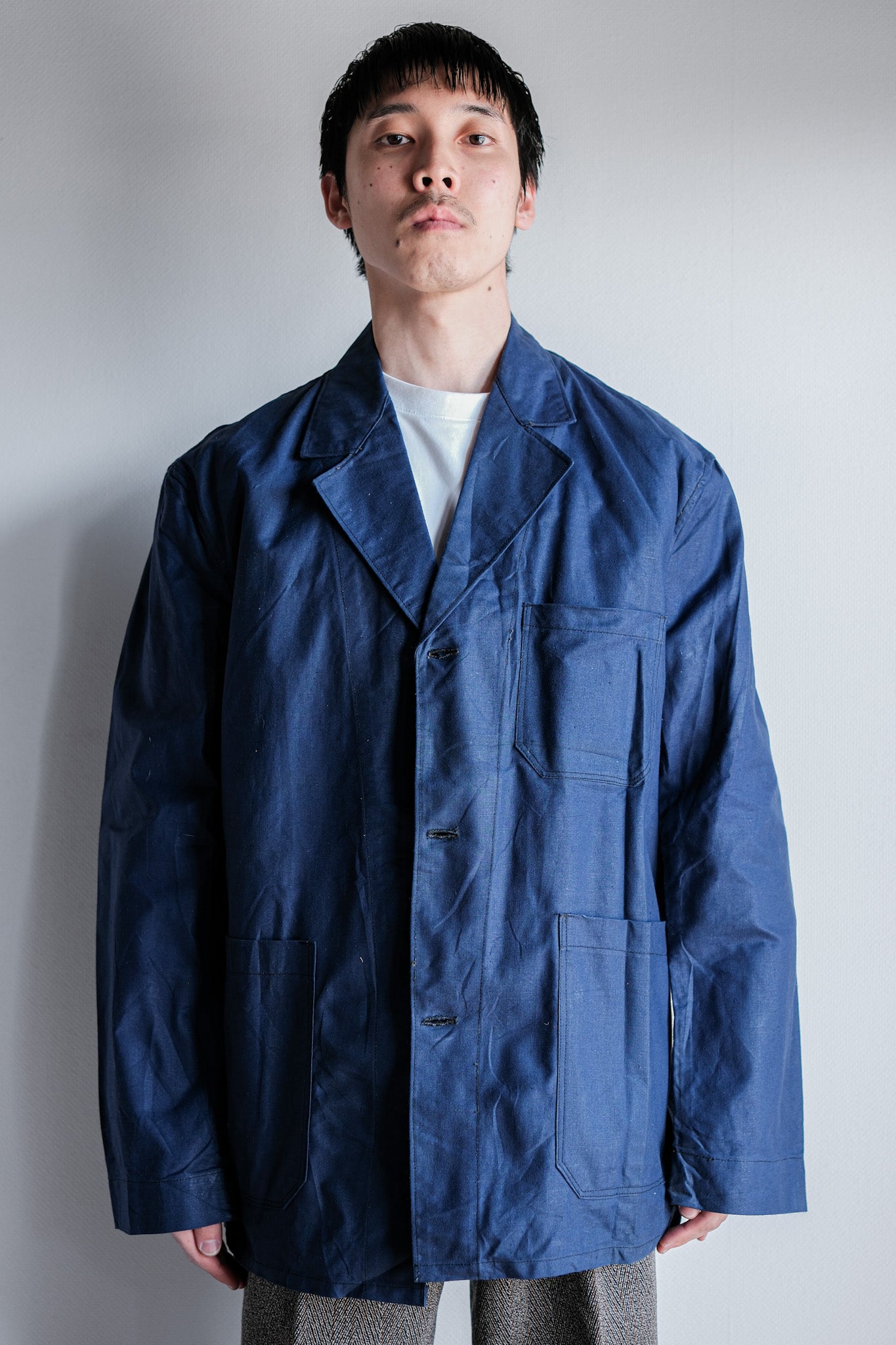 ［~50's］French Vintage Blue Linen Lapel Work Jacket "Dead Stock"