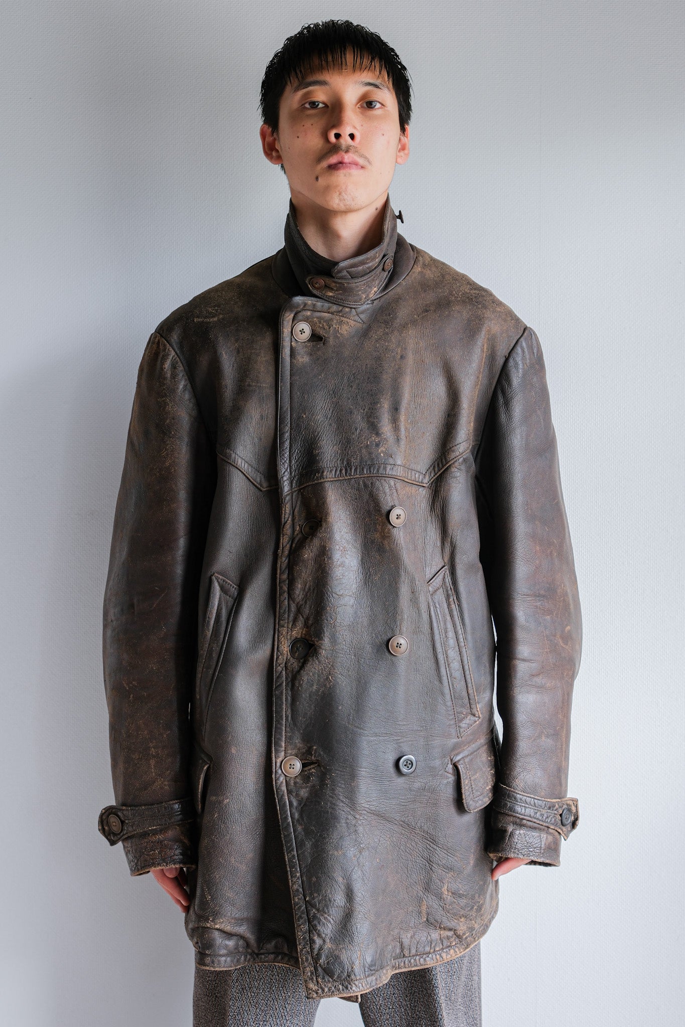 ［~40's］WWⅡ German Hitler-Jugend Double Breasted Motorcycle Leather Jacket