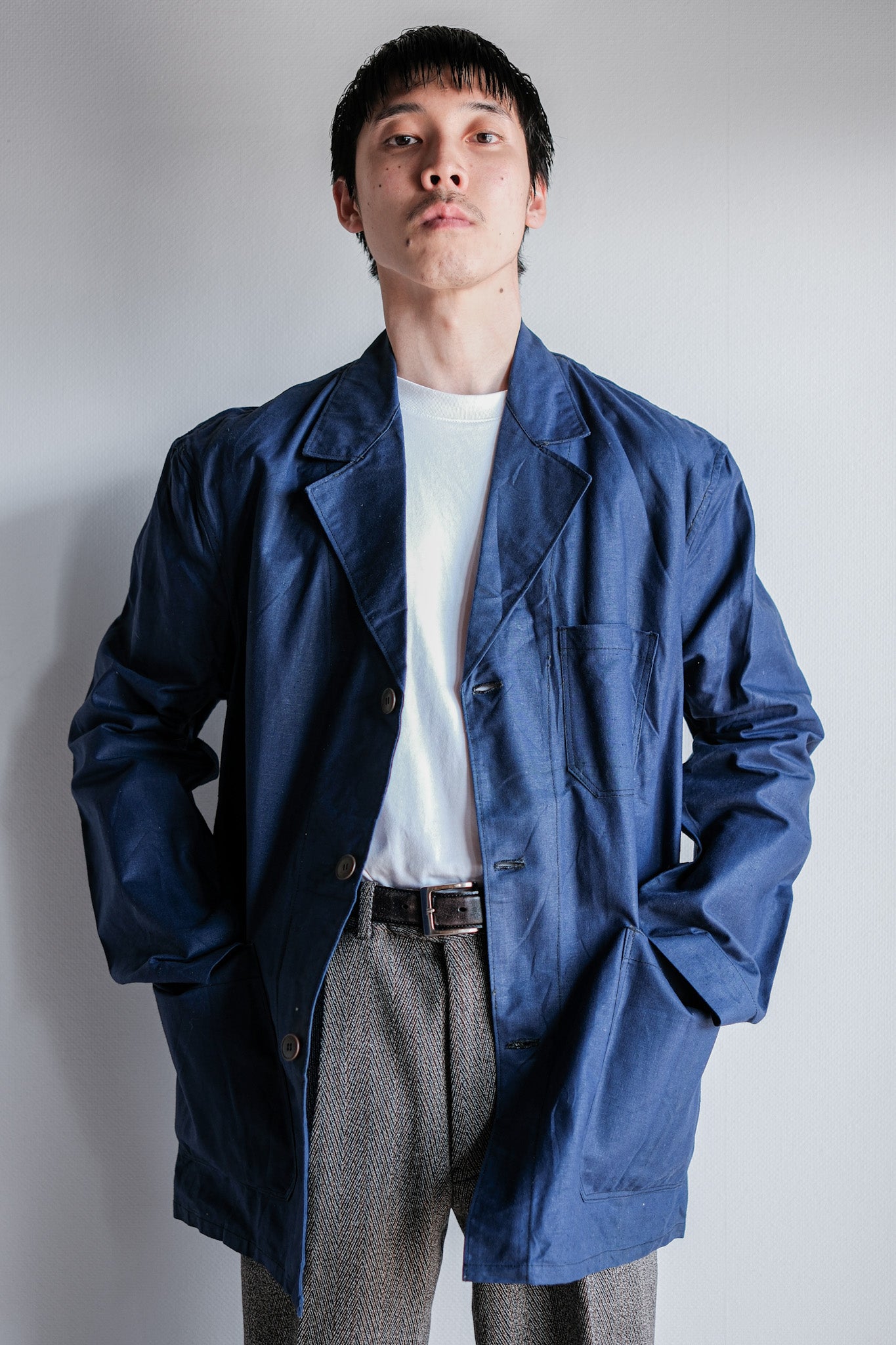 ［~50's］French Vintage Blue Linen Lapel Work Jacket "Dead Stock"