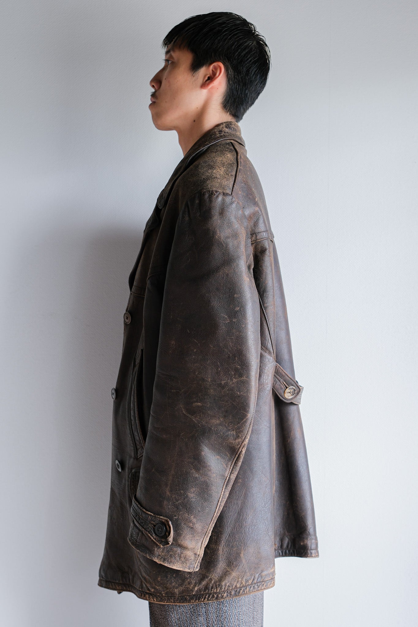 ［~40's］WWⅡ German Hitler-Jugend Double Breasted Motorcycle Leather Jacket