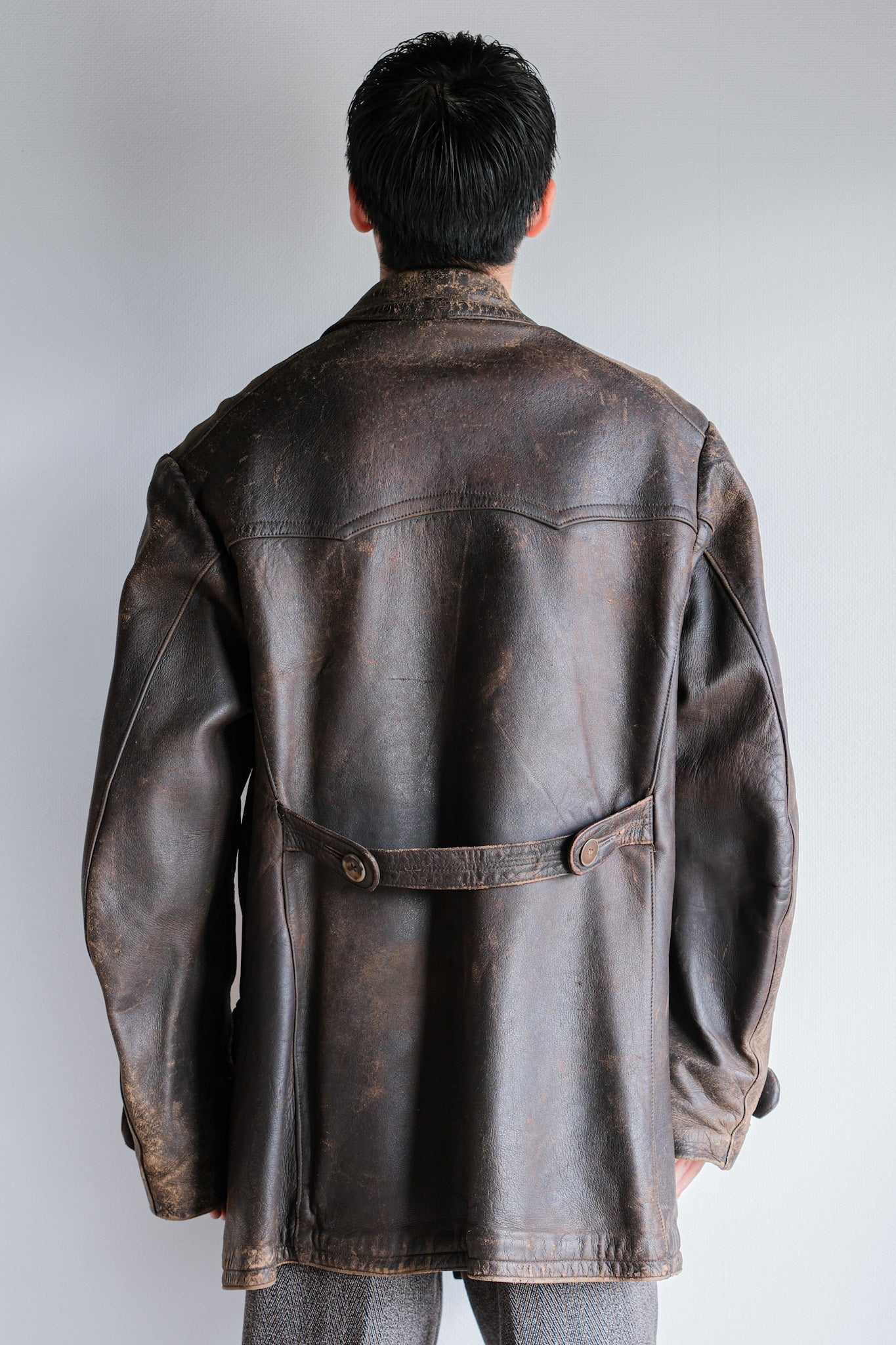 [~ 40's] WWⅡ German Hitler-Jugend Double Breasted Motorcycle Leather Jacket