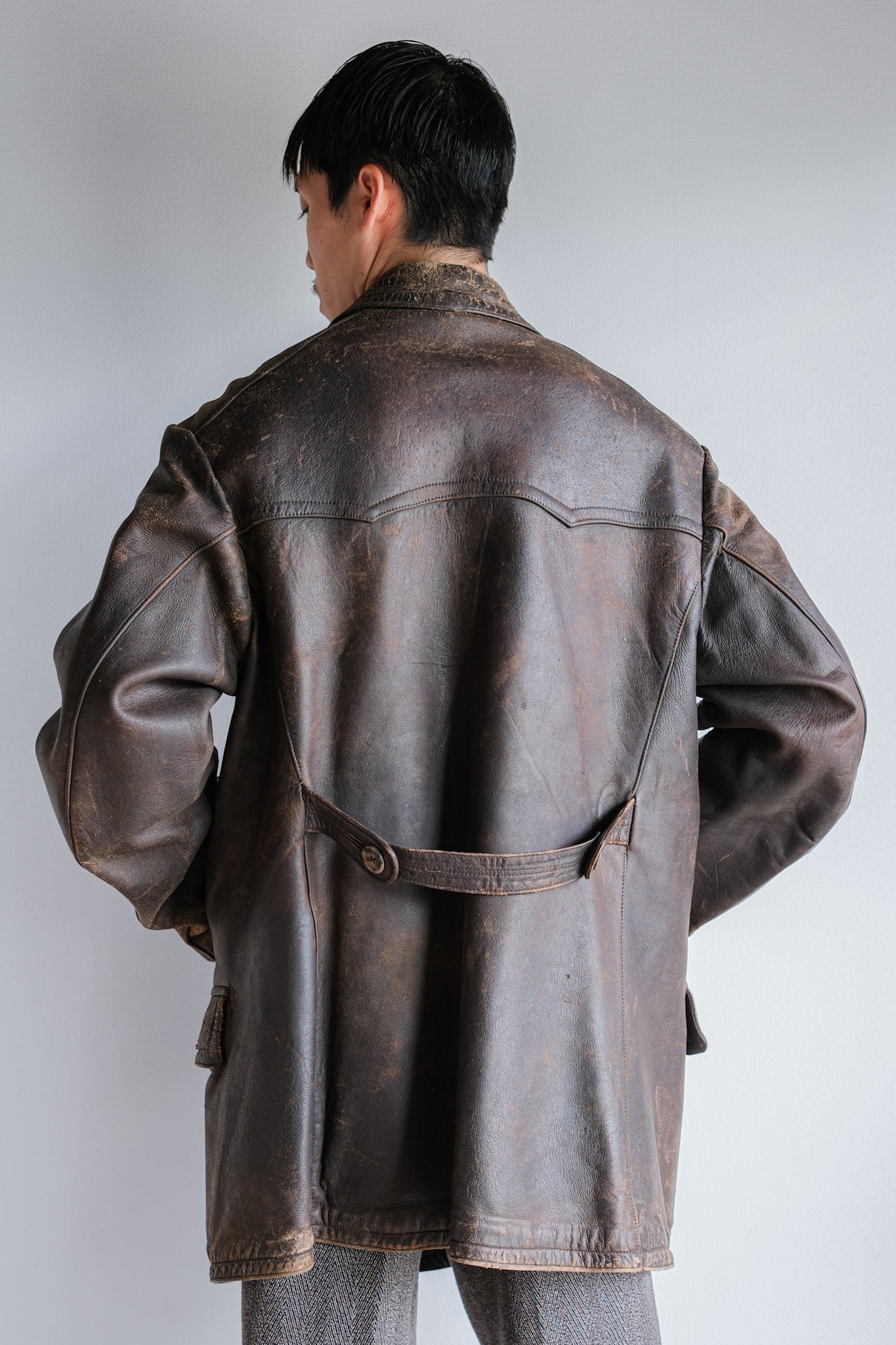 【~40's】WWⅡ German Hitler-Jugend Double Breasted Motorcycle Leather Jacket