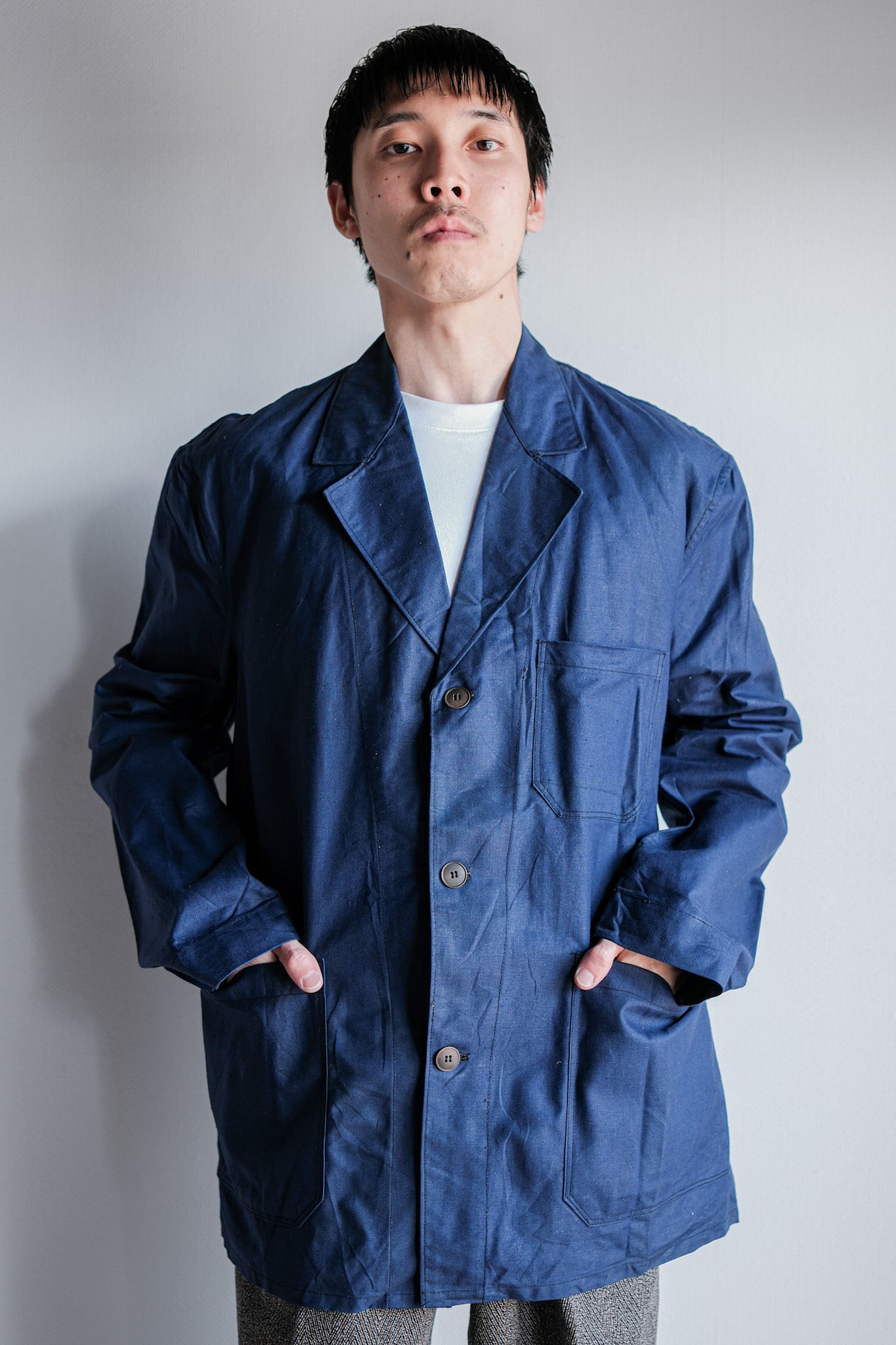 ［~50's］French Vintage Blue Linen Lapel Work Jacket "Dead Stock"