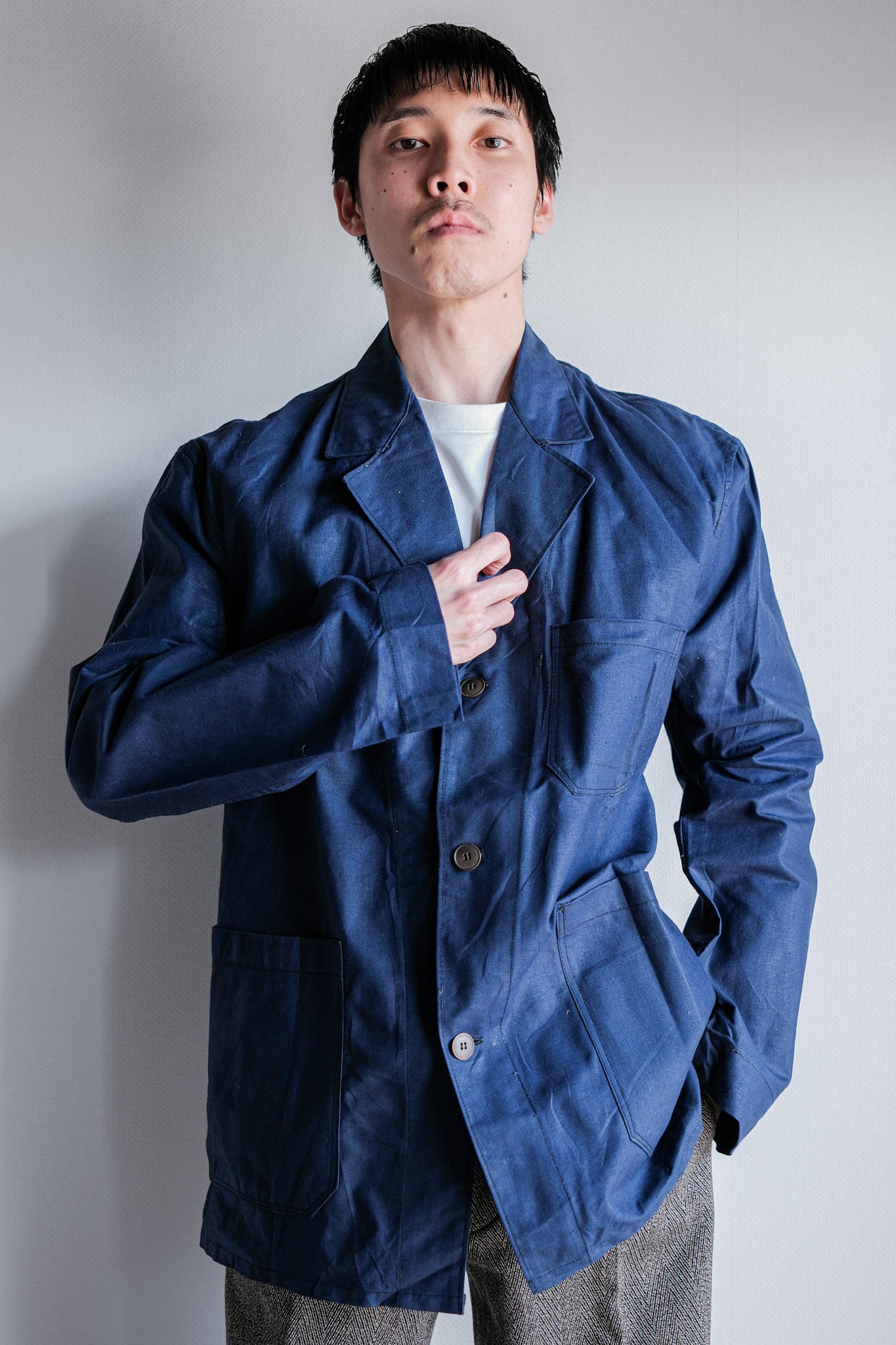 ［~50's］French Vintage Blue Linen Lapel Work Jacket "Dead Stock"