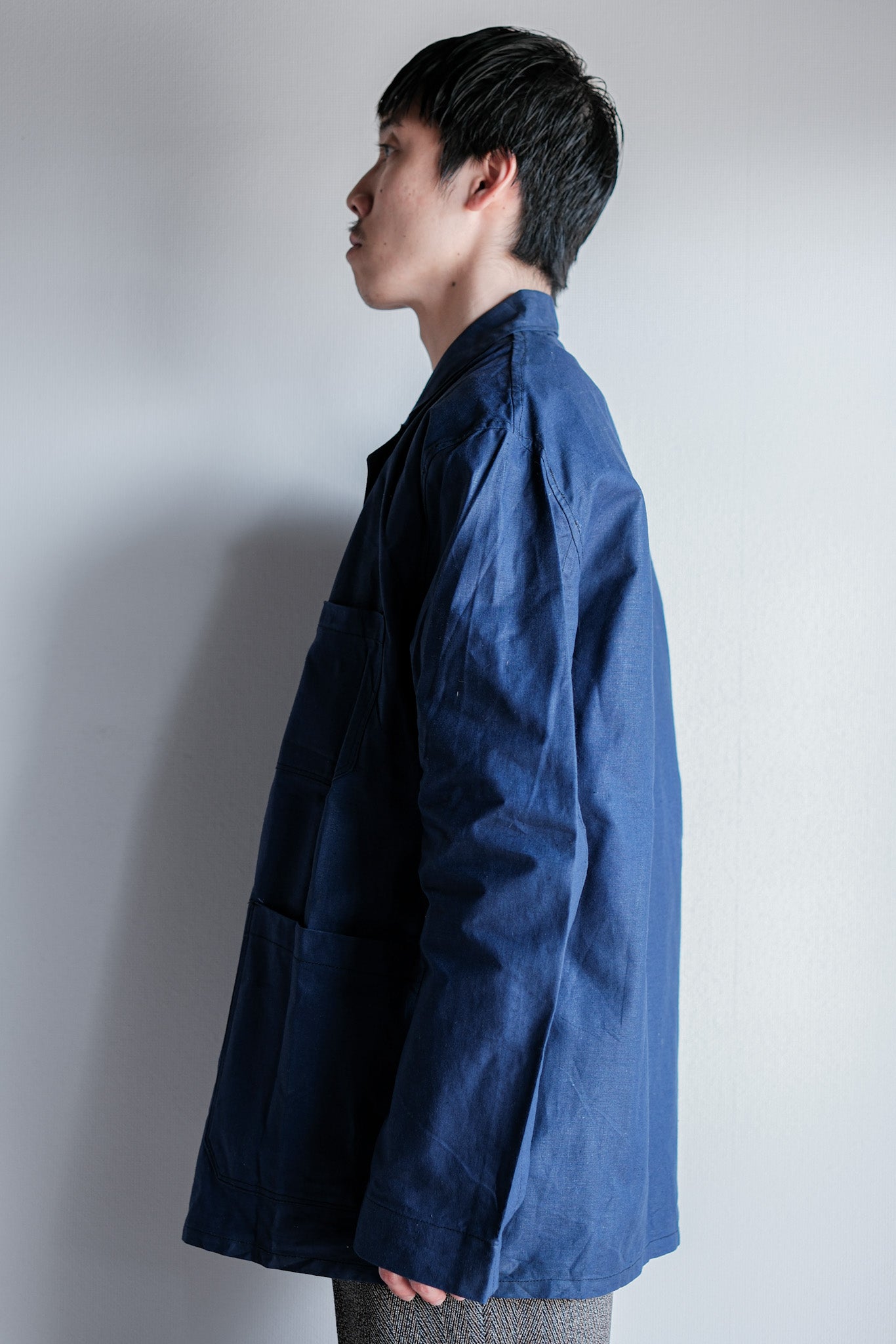 ［~50's］French Vintage Blue Linen Lapel Work Jacket "Dead Stock"