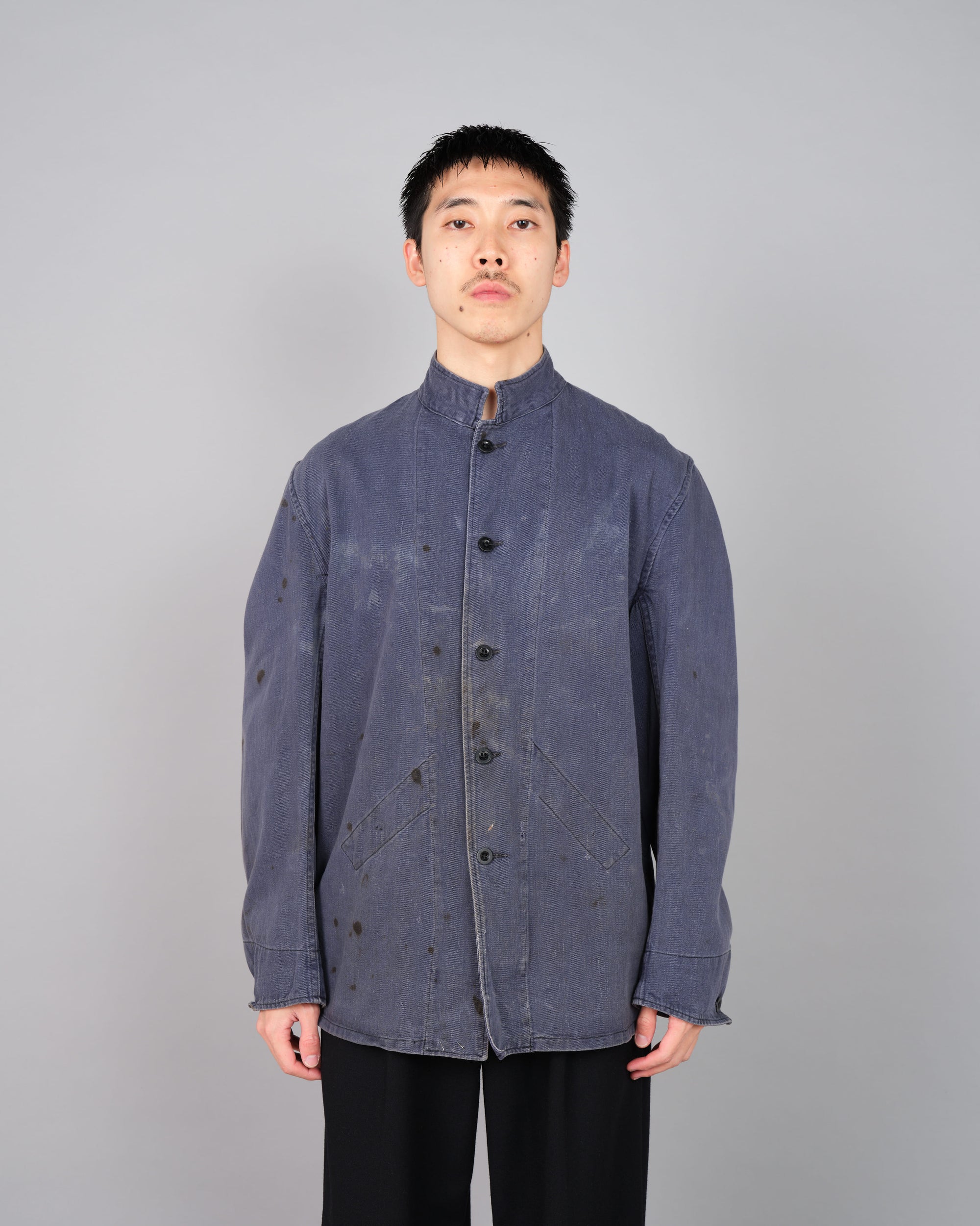［~50's］British Vintage Blue Cotton Drill Stand Collar Work Jacket Size.6