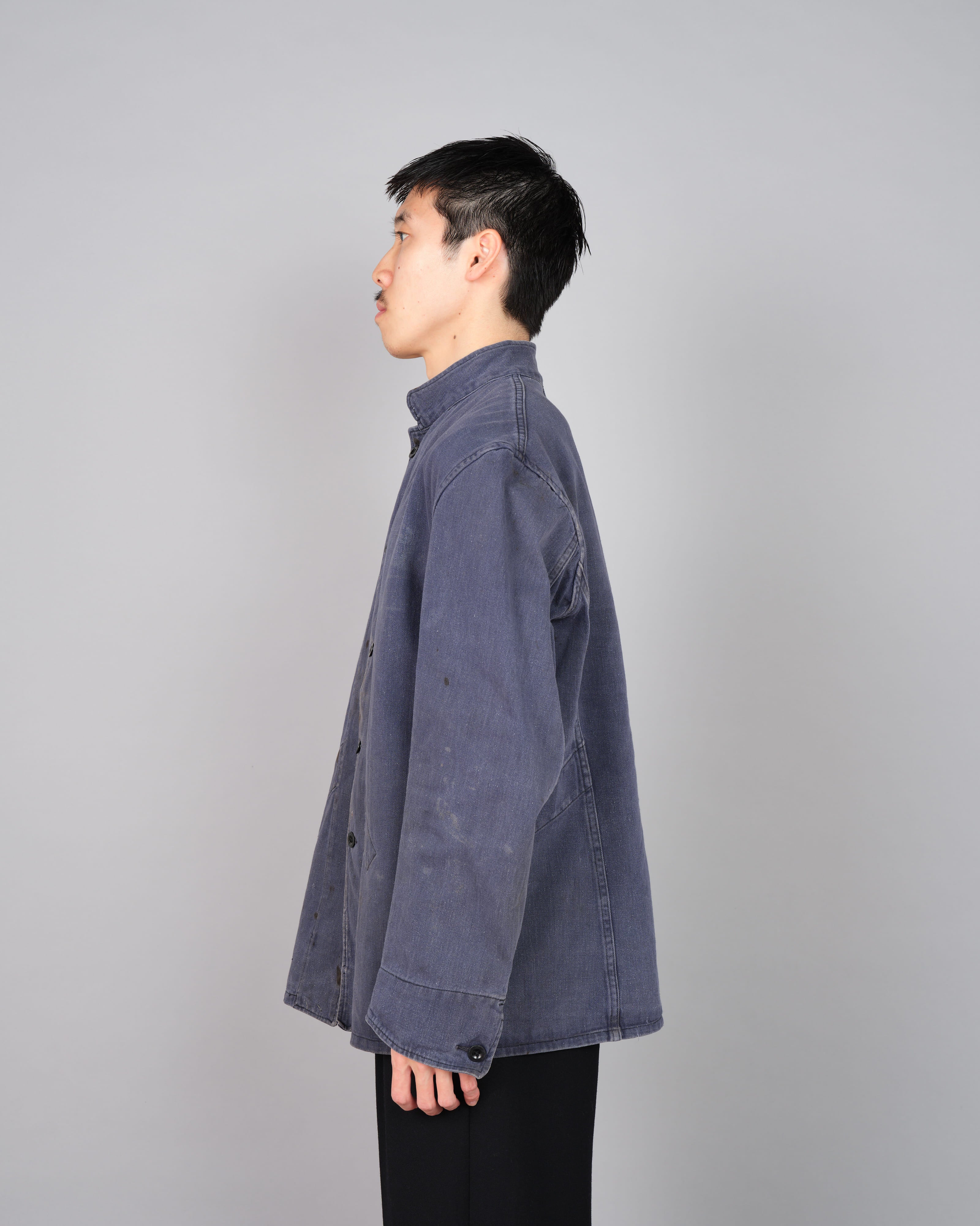 50's】British Vintage Blue Cotton Drill Stand Collar Work Jacket Size