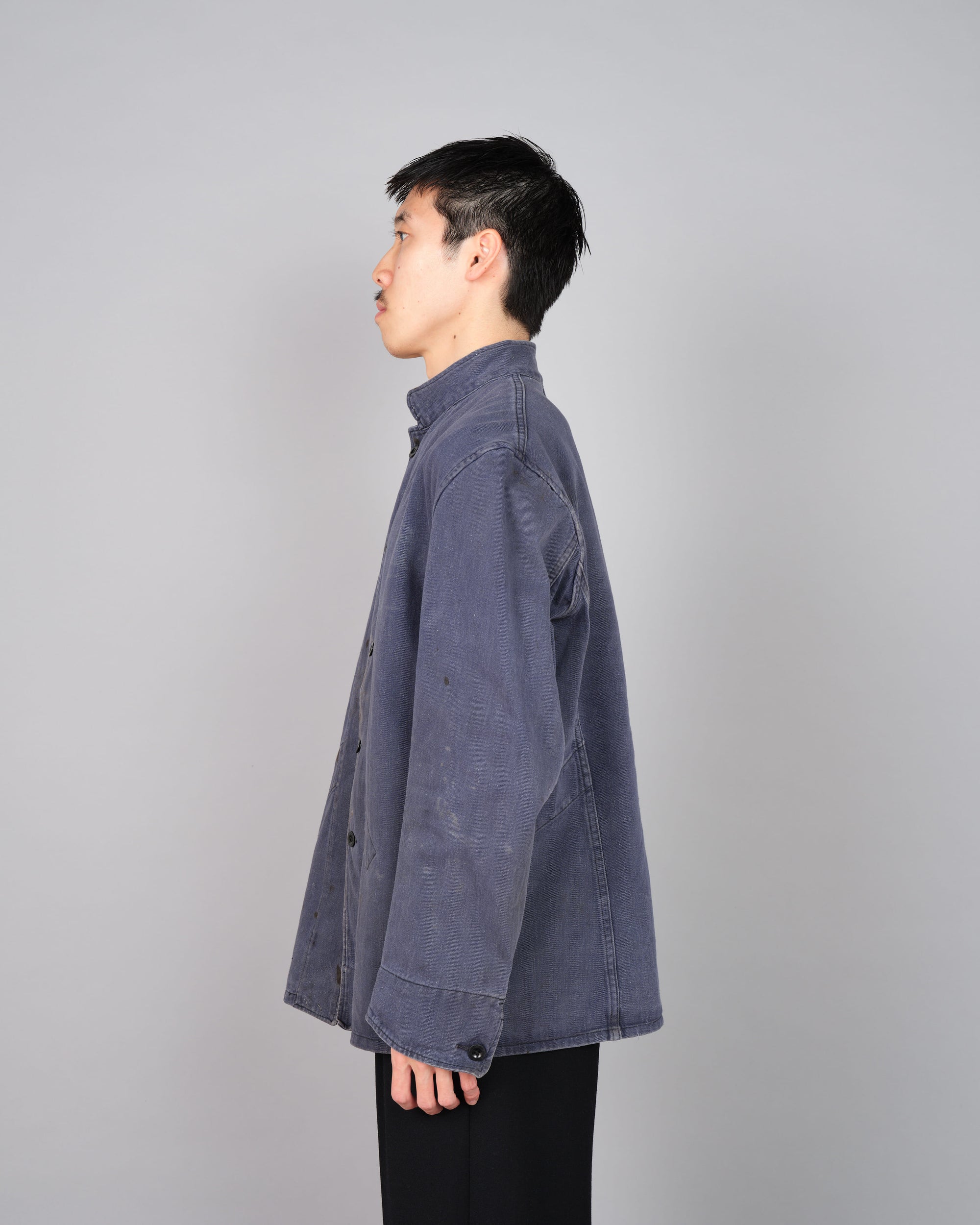 ［~50's］British Vintage Blue Cotton Drill Stand Collar Work Jacket Size.6
