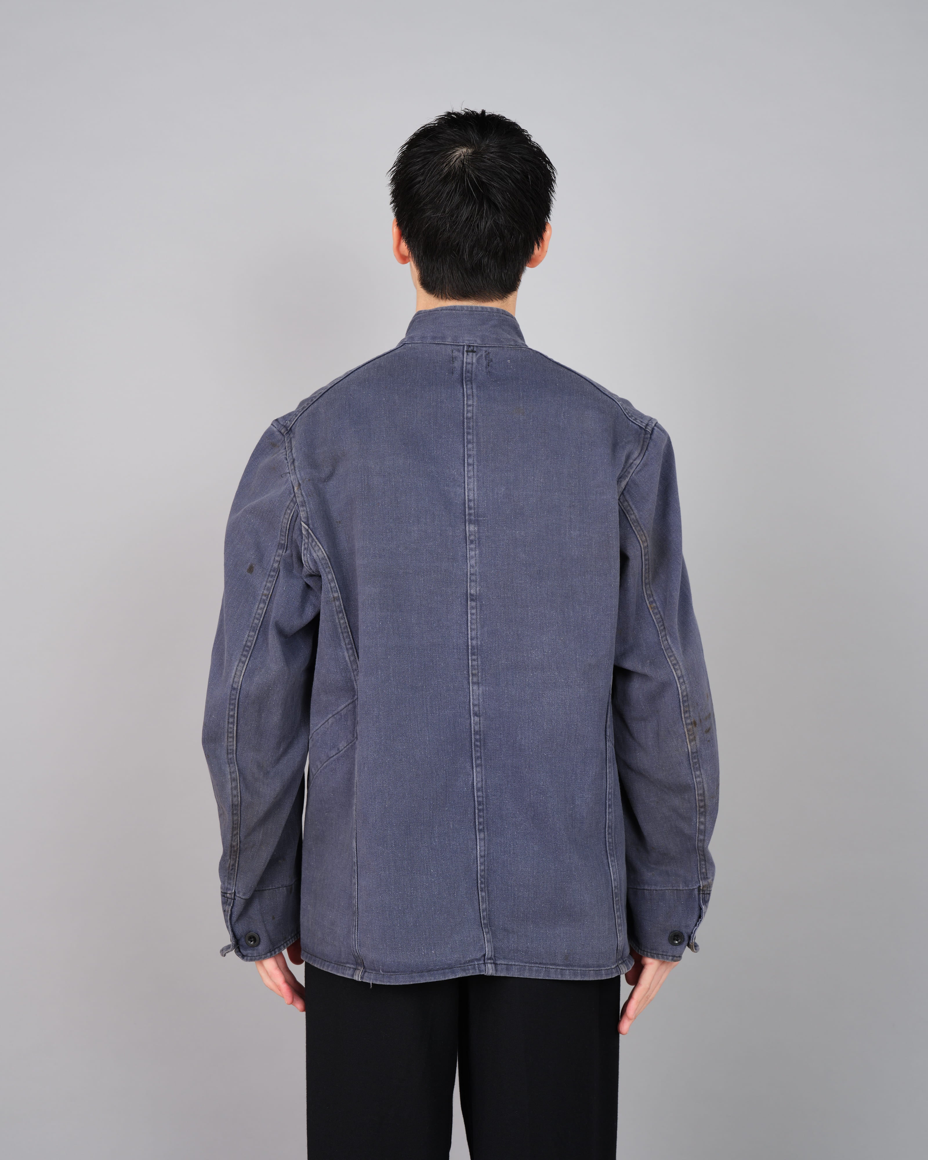 50's】British Vintage Blue Cotton Drill Stand Collar Work Jacket Size