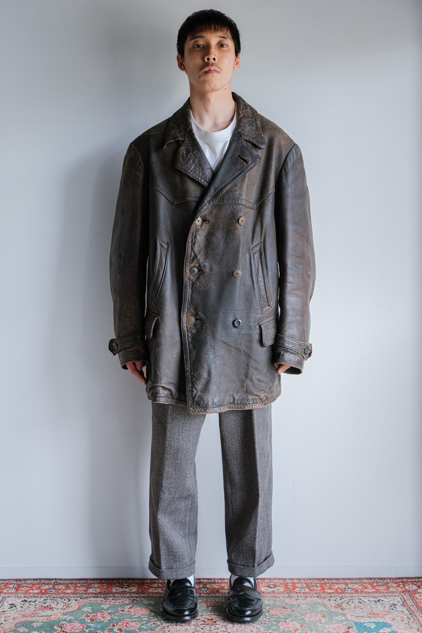 ［~40's］WWⅡ German Hitler-Jugend Double Breasted Motorcycle Leather Jacket
