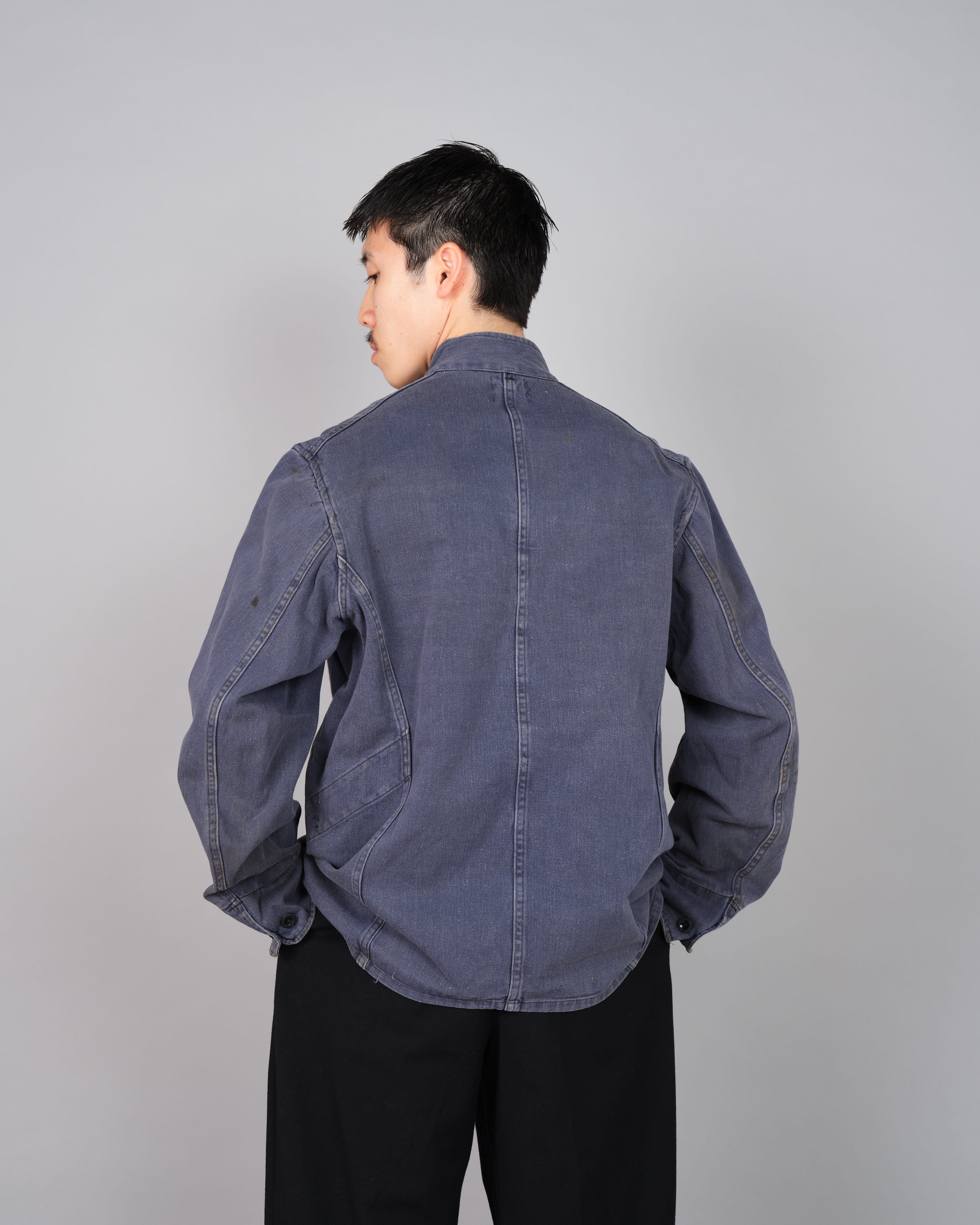 50's】British Vintage Blue Cotton Drill Stand Collar Work Jacket Size