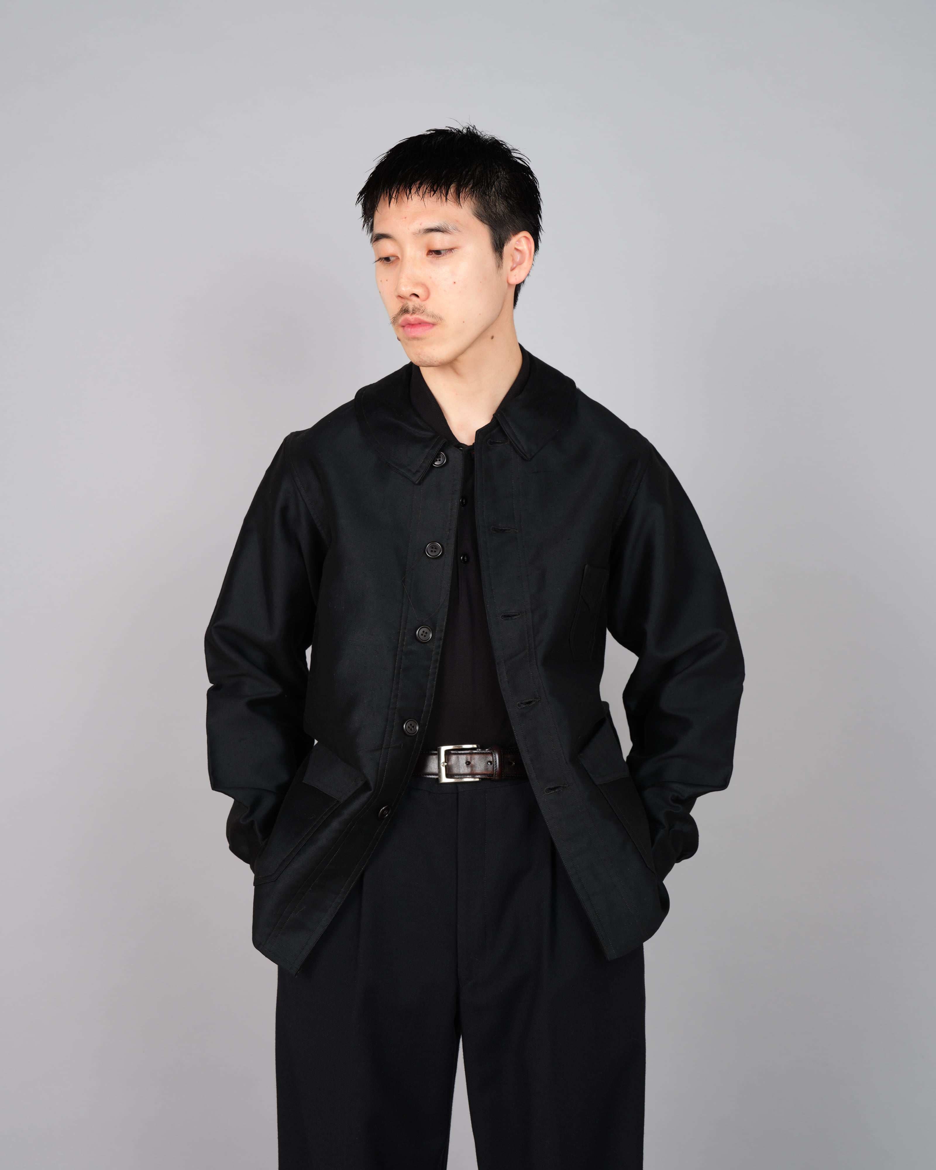 【~30’s】French Vintage Black Moleskin Work Jacket