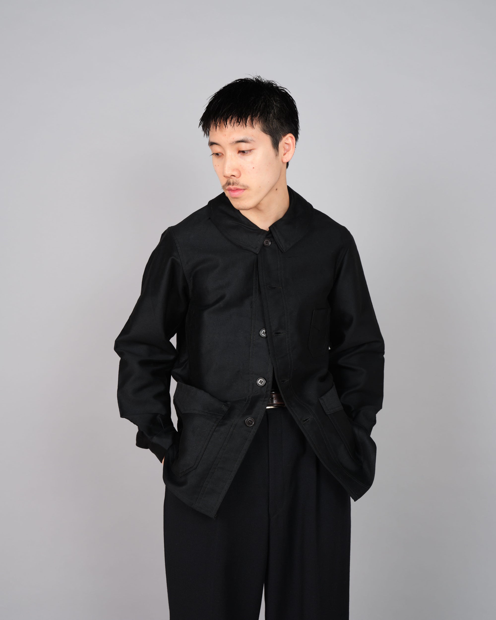 ［~30’s］French Vintage Black Moleskin Work Jacket