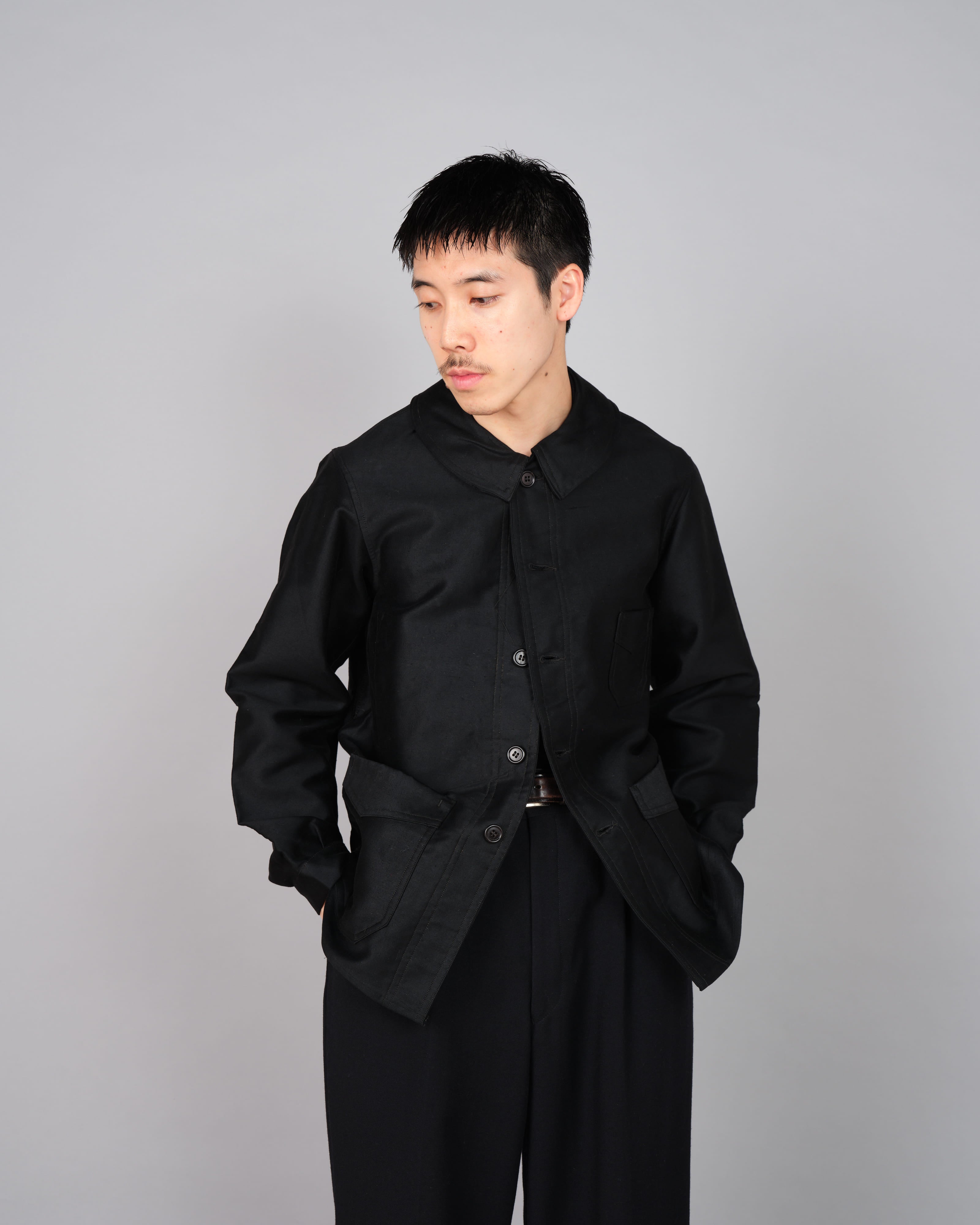 【~30’s】French Vintage Black Moleskin Work Jacket
