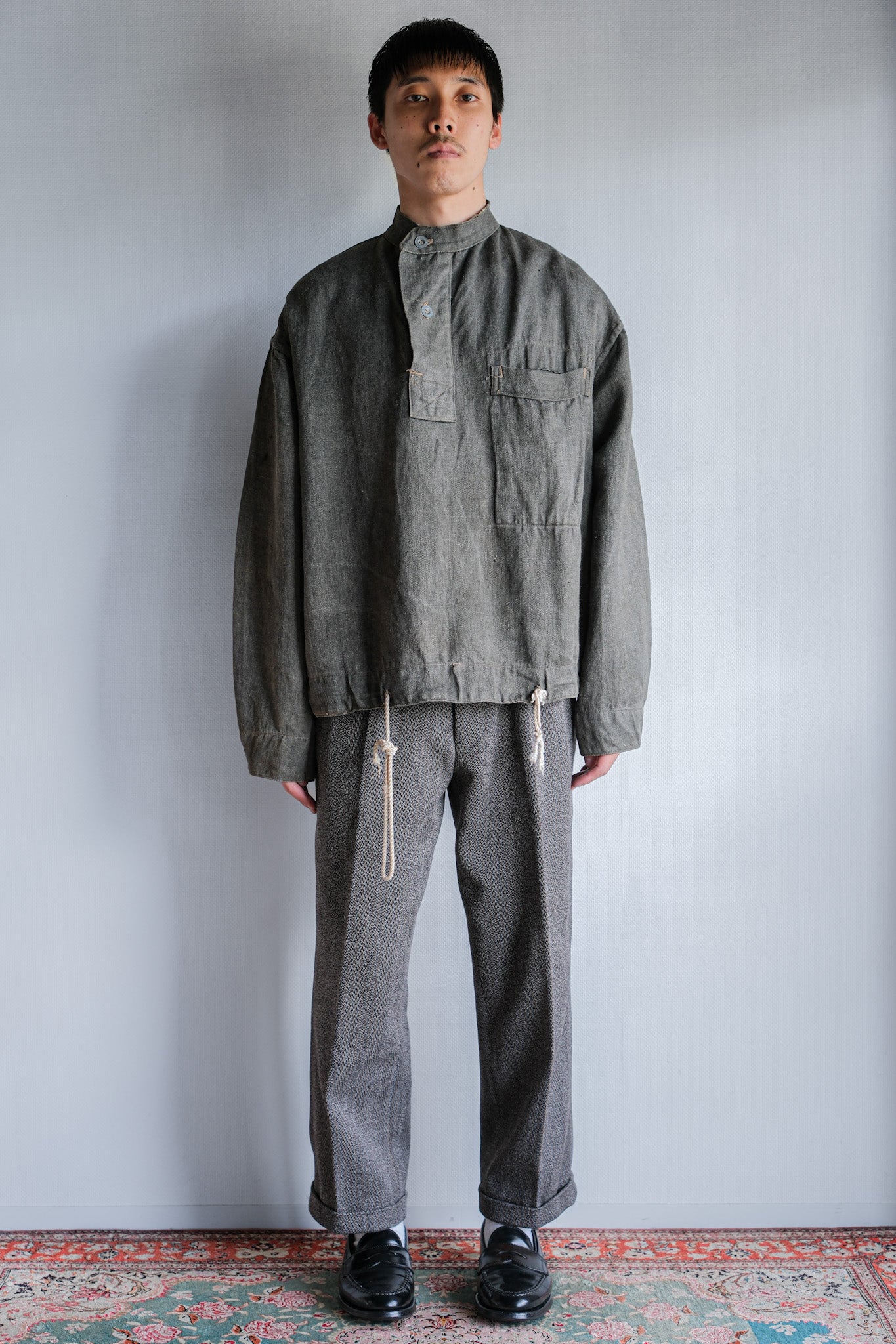 40's] WWⅡ German Navy Gray Drillich HBT Linen Work Smock 