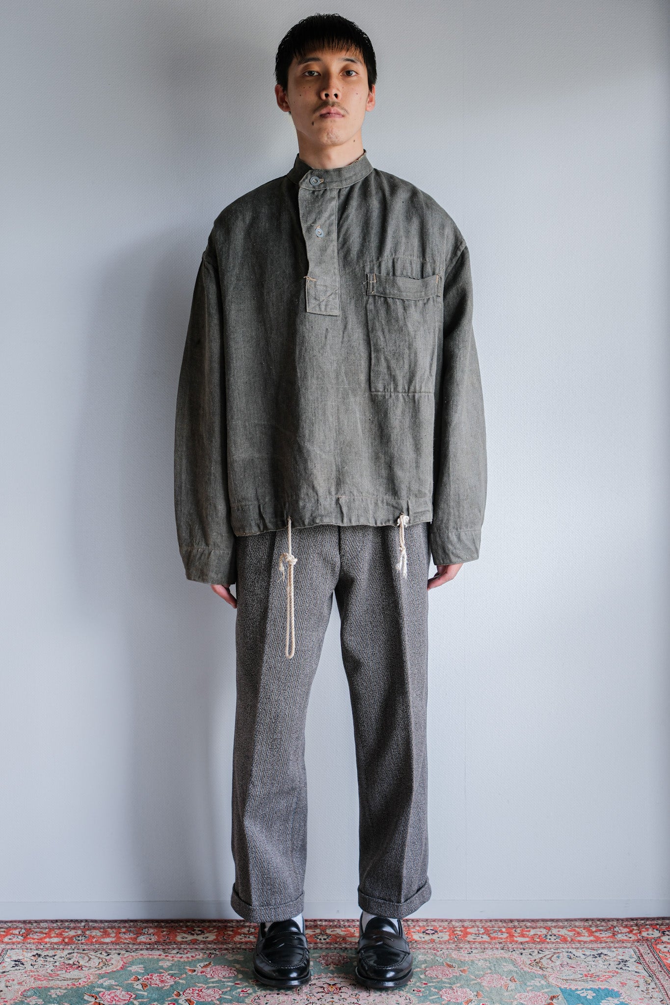 ［~40's］WWⅡ German Navy Gray Drillich HBT Linen Work Smock "Unusual Color" "Kriegsmarine"
