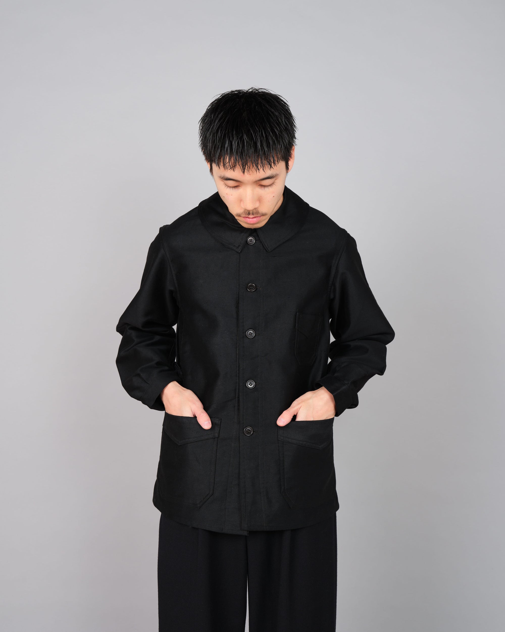 ［~30’s］French Vintage Black Moleskin Work Jacket