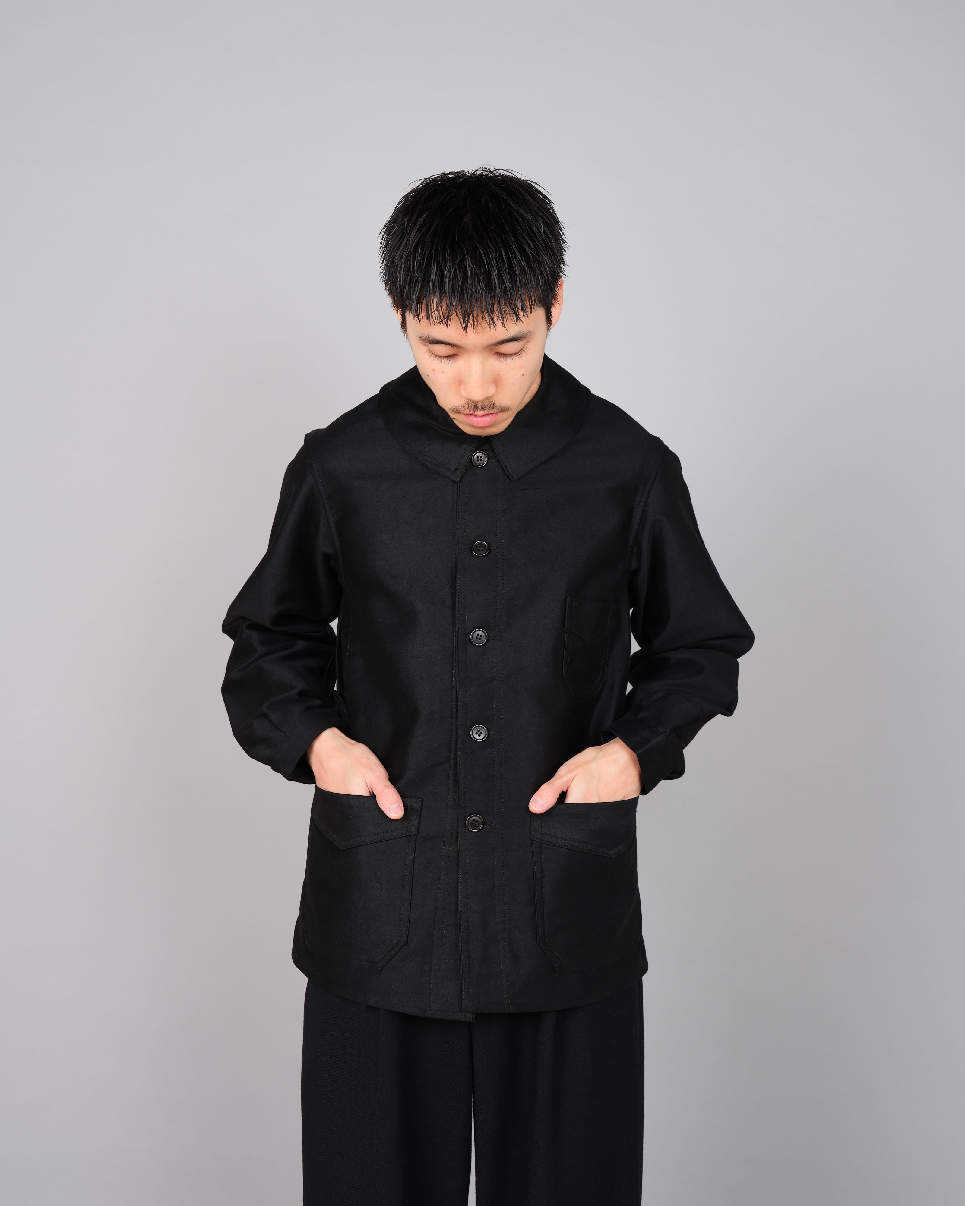【~30’s】French Vintage Black Moleskin Work Jacket