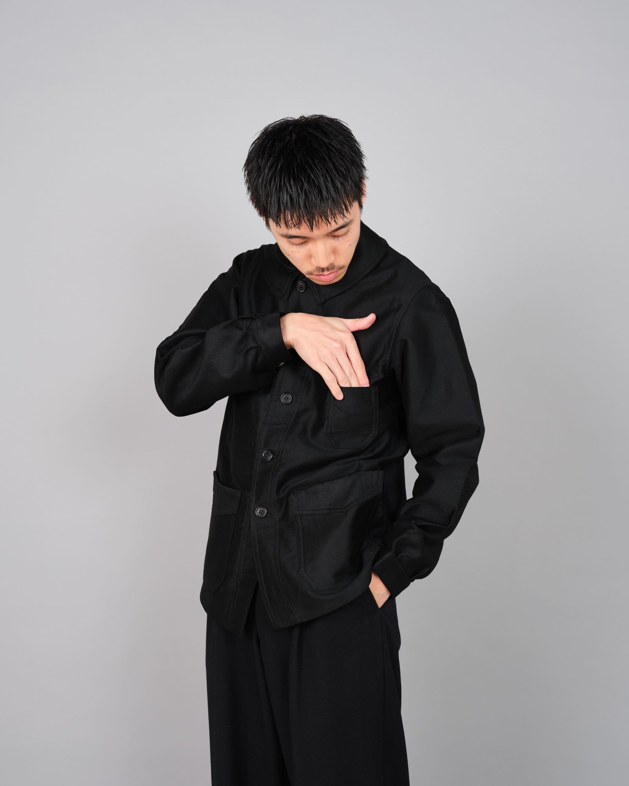 ［~30’s］French Vintage Black Moleskin Work Jacket