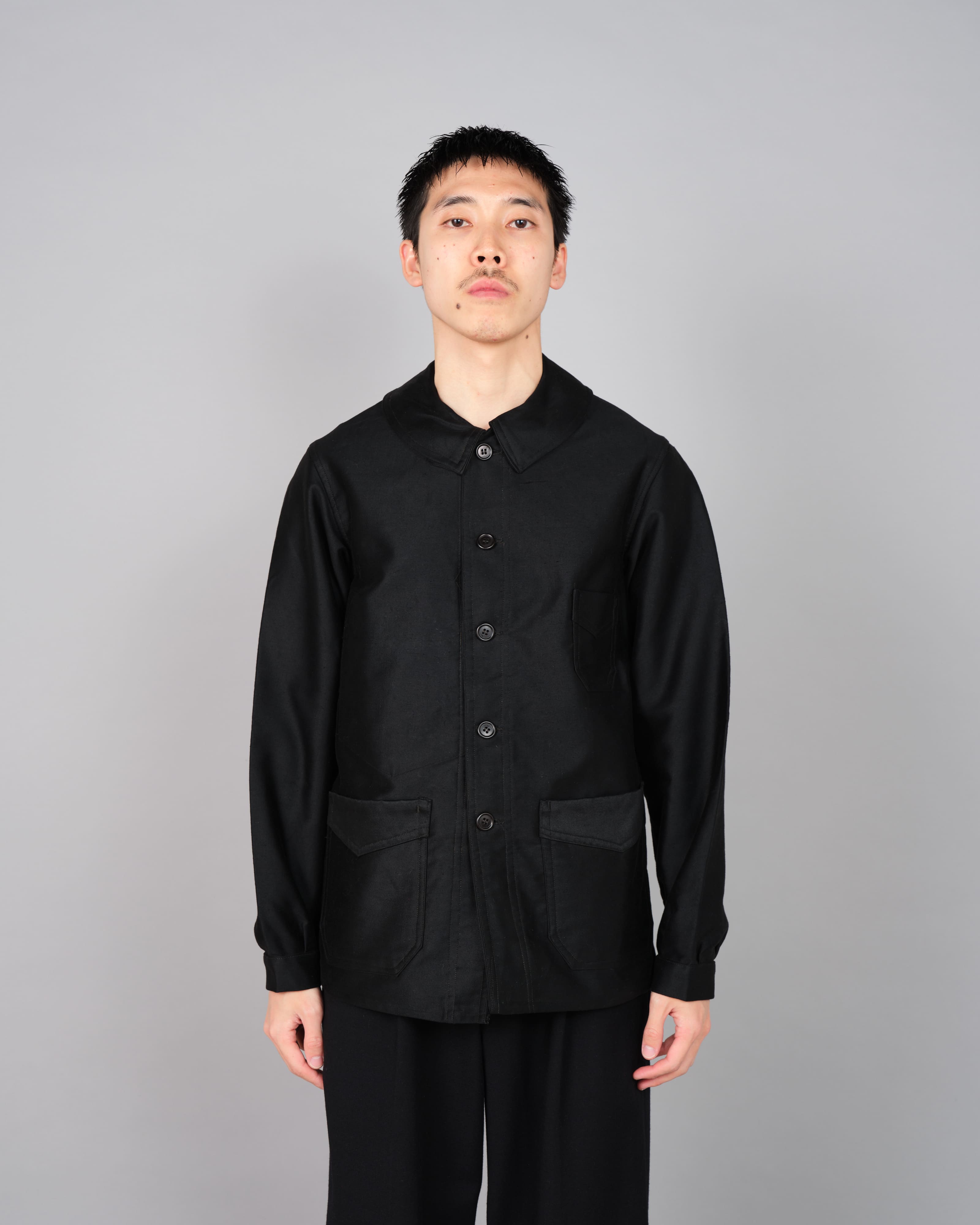 30's】French Vintage Black Moleskin Work Jacket