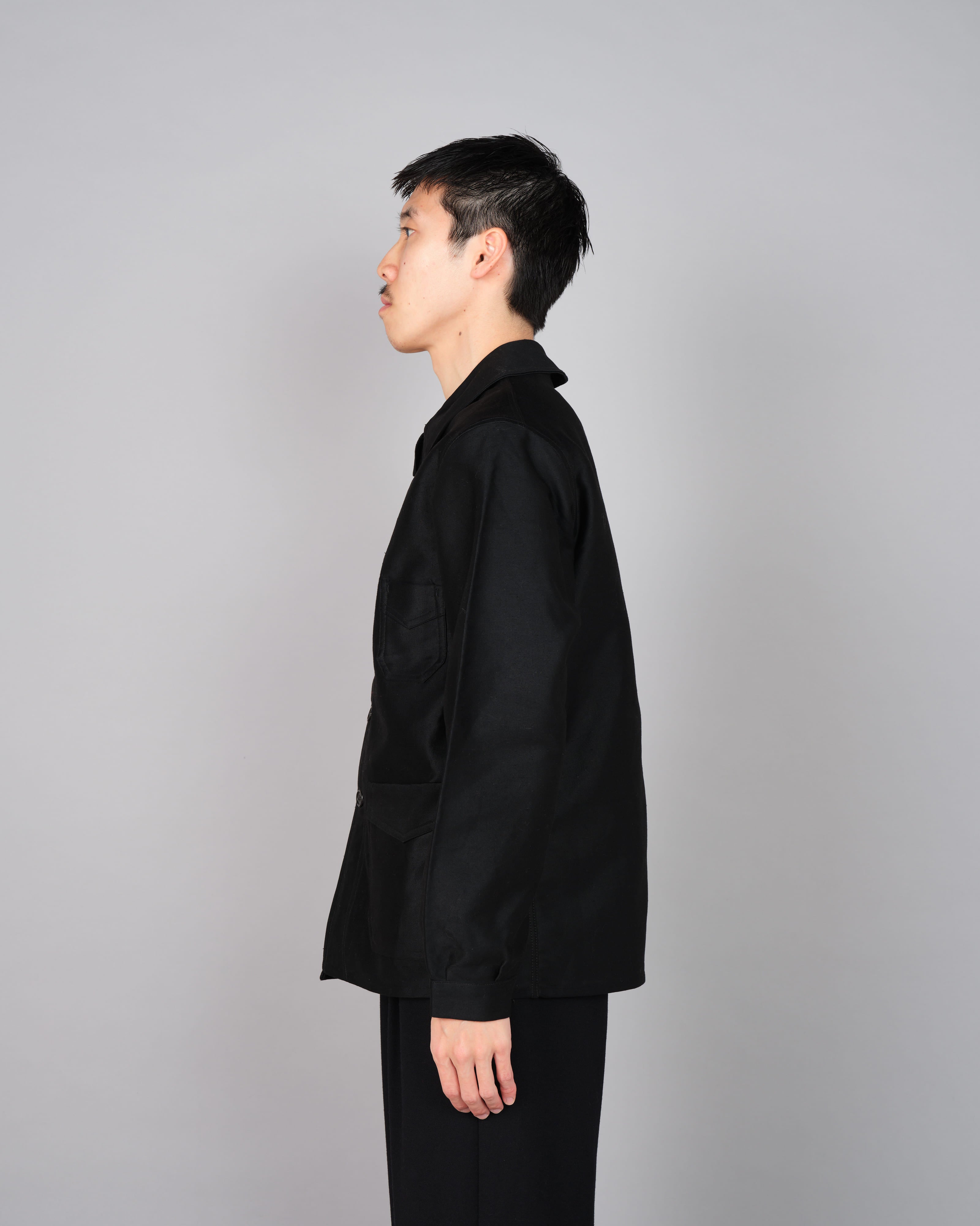 30's】French Vintage Black Moleskin Work Jacket