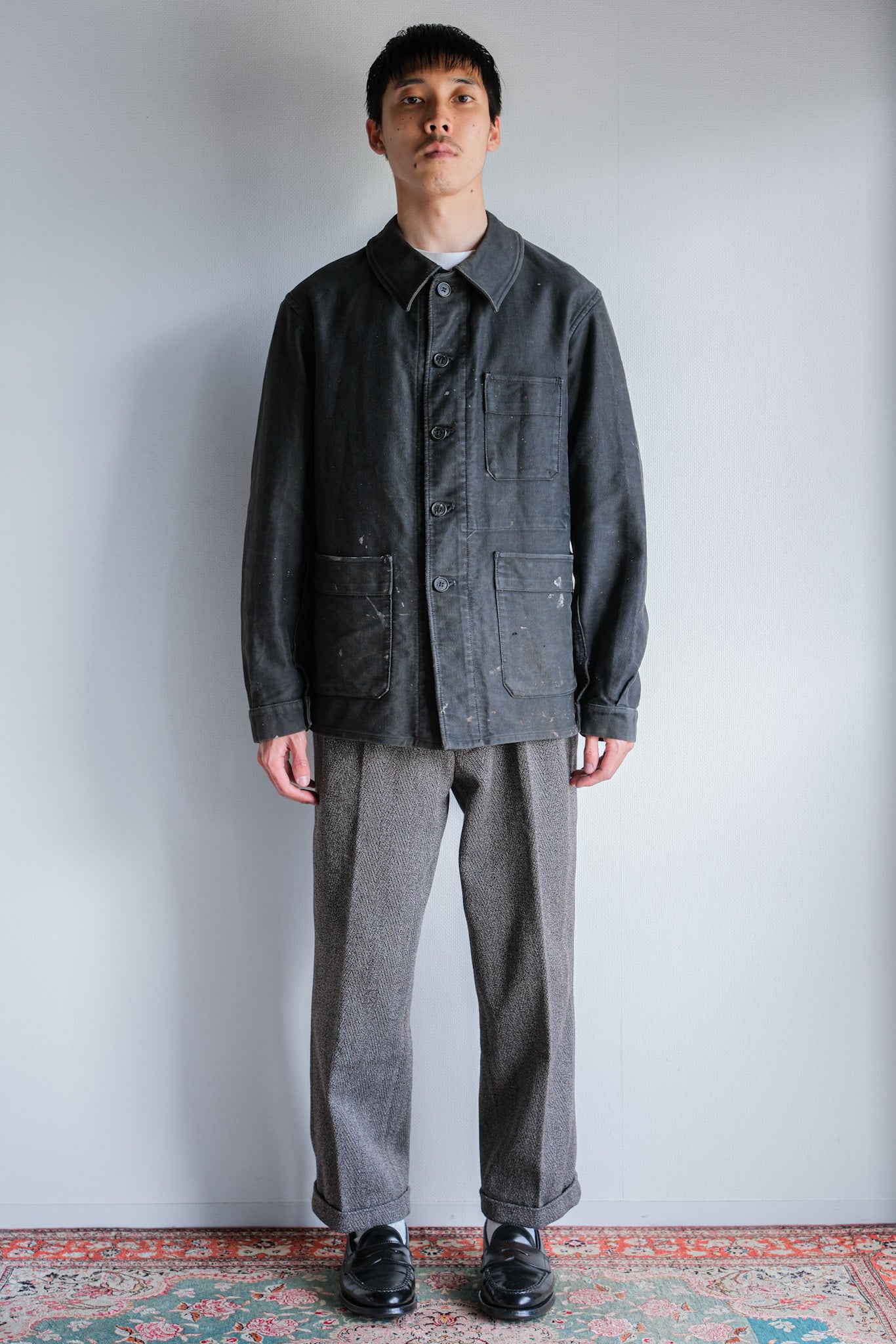 【~40's】French Vintage Black Moleskin Work Jacket "Adolphe Lafont"