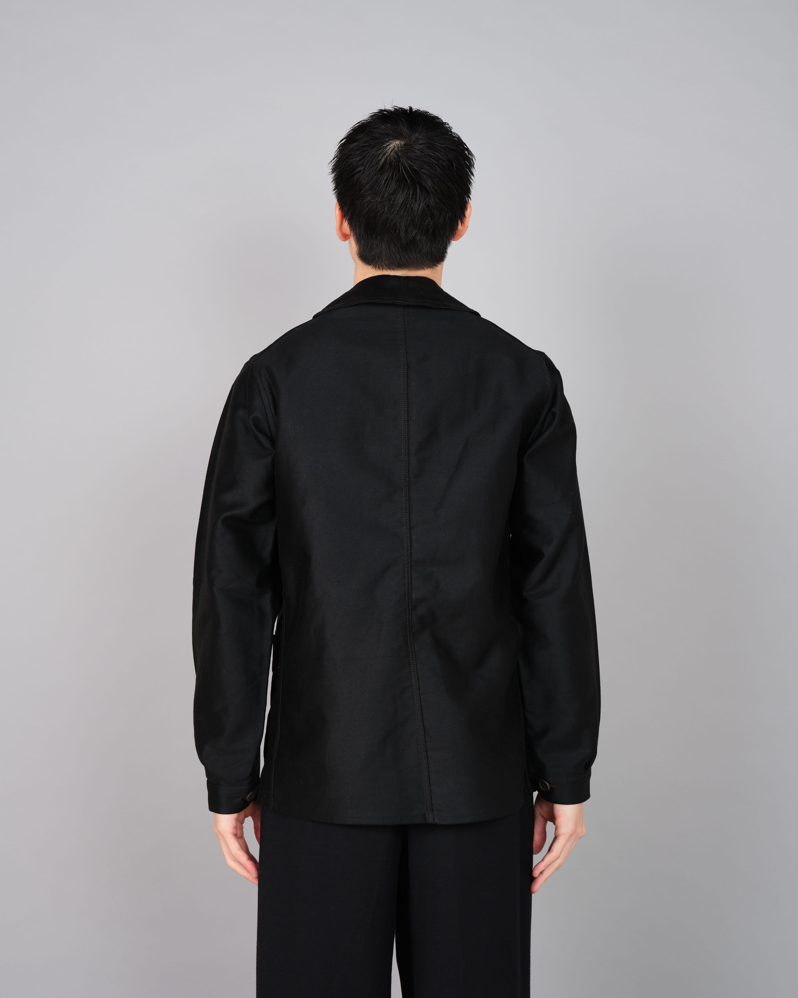 30's】French Vintage Black Moleskin Work Jacket