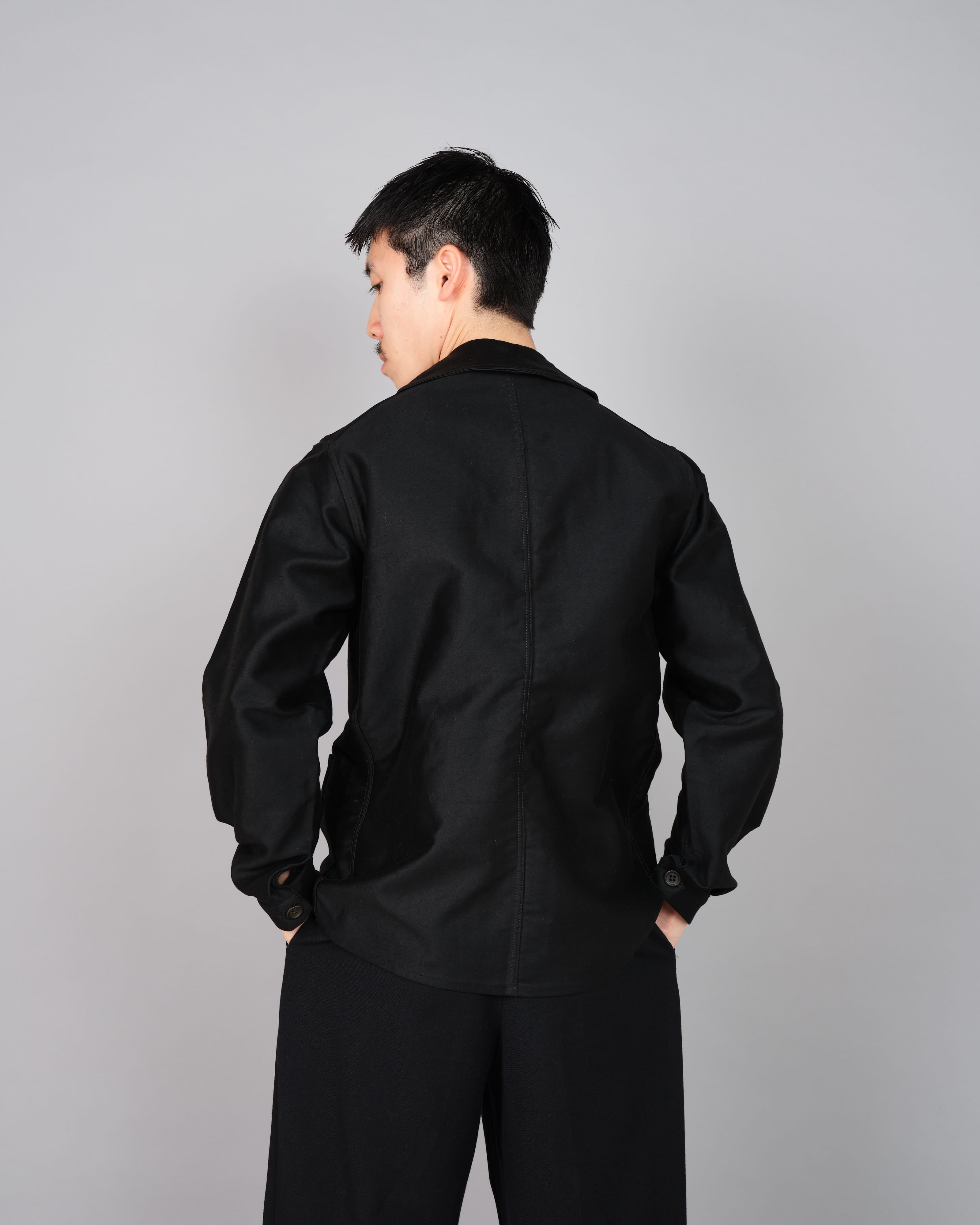 30's】French Vintage Black Moleskin Work Jacket