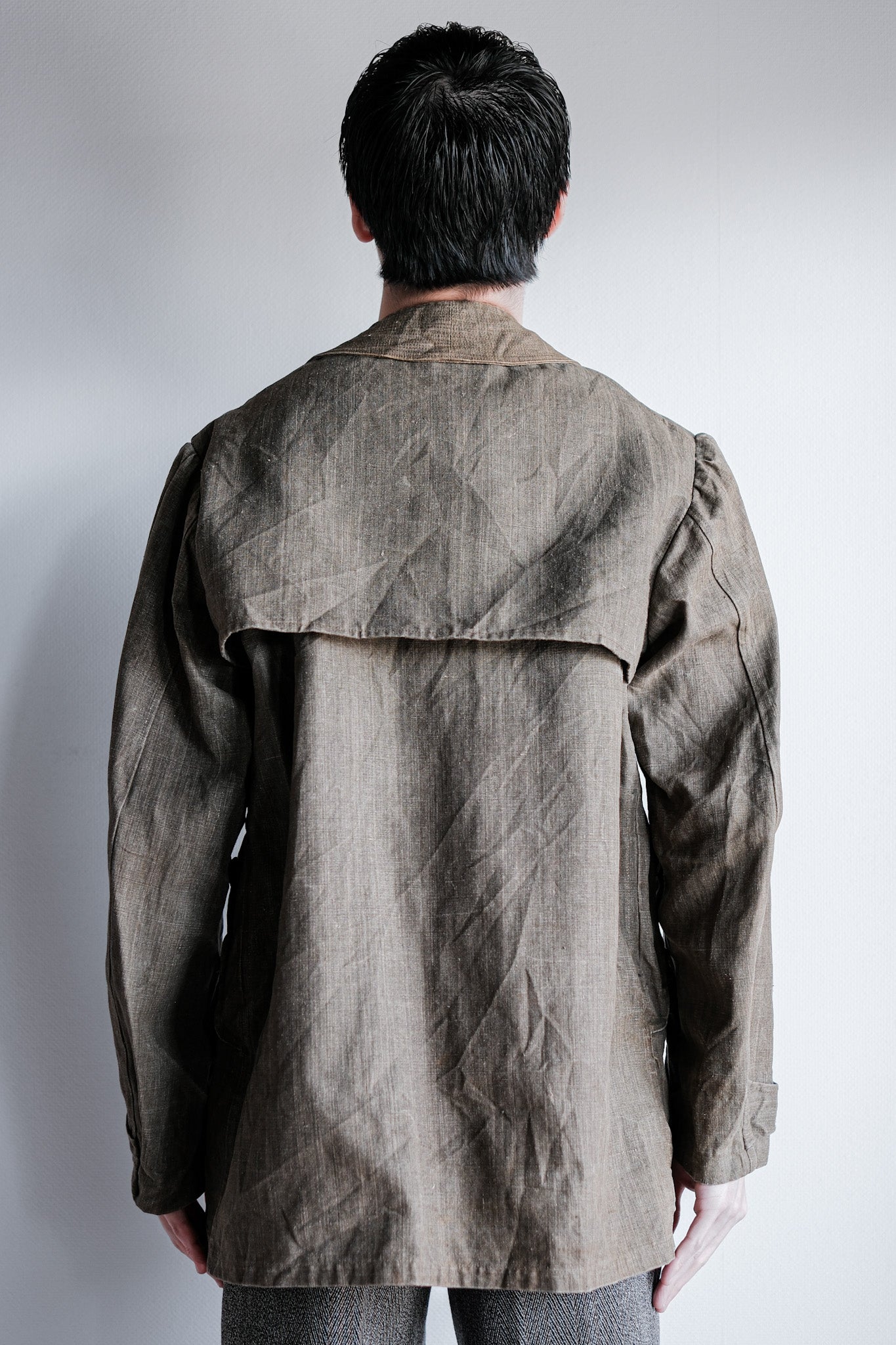 ［~20's］French Vintage Linen Canvas Hunting Jacket With Chin Strap
